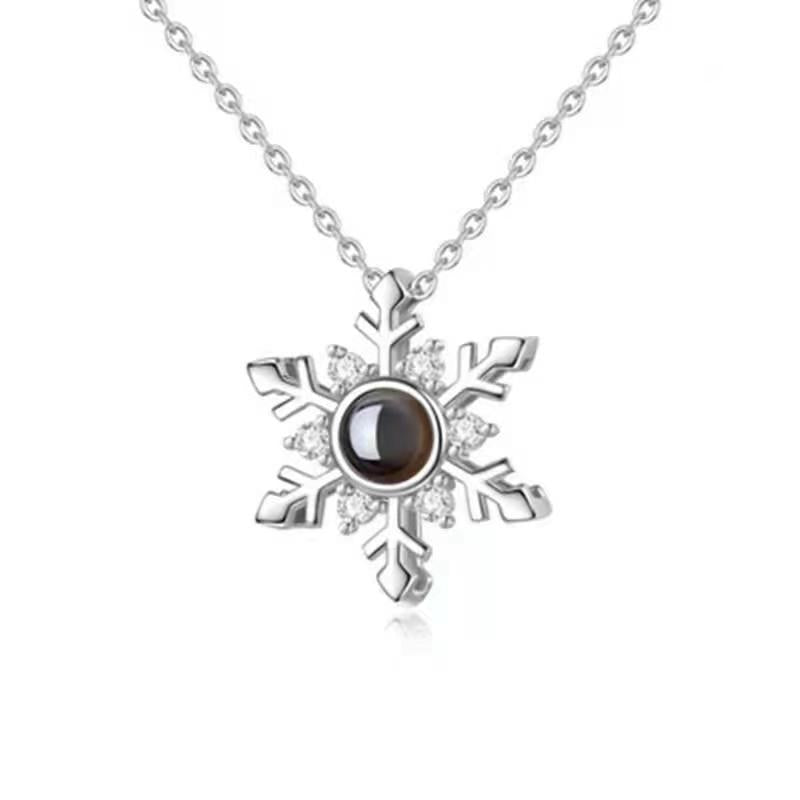 100 Languages I Love You Projection Snowflake Pendant Necklace Valentine&