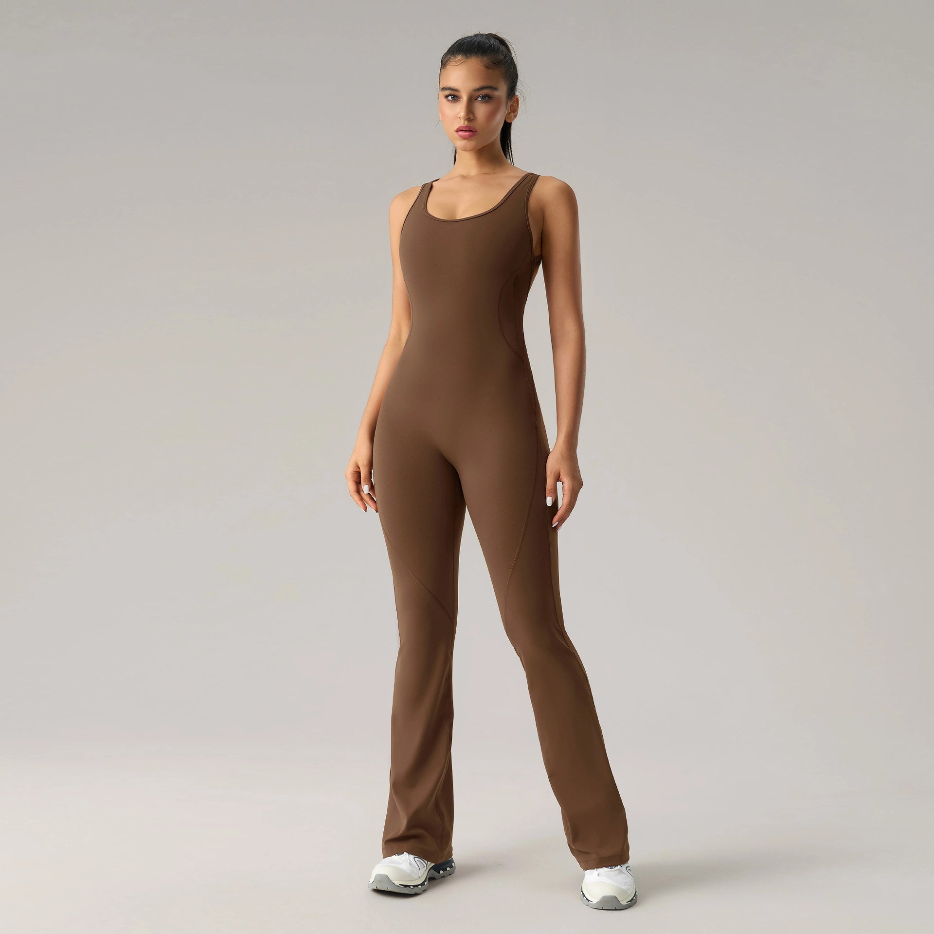 Horn yoga jumpsuit beautiful back elastic body shaping fitness suit tight fitting vest sportswear for women