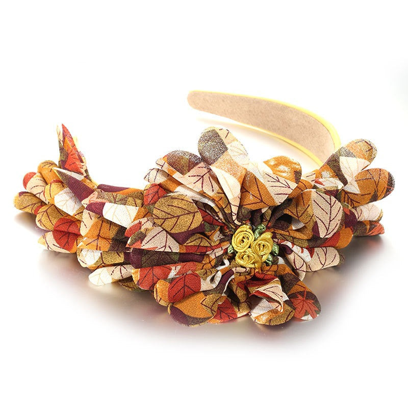 Fashionable leaf pattern fabric oversized flower headband