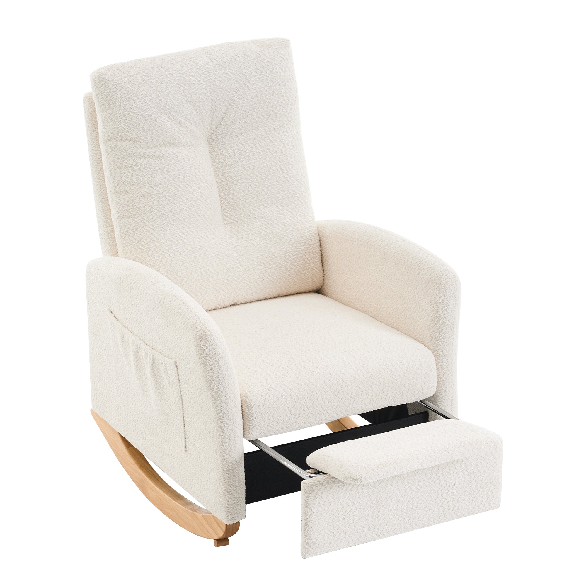 Accent Rocking Chair with Footrest High Back Rubber Wood Rocking Legs Bedroom Living Space