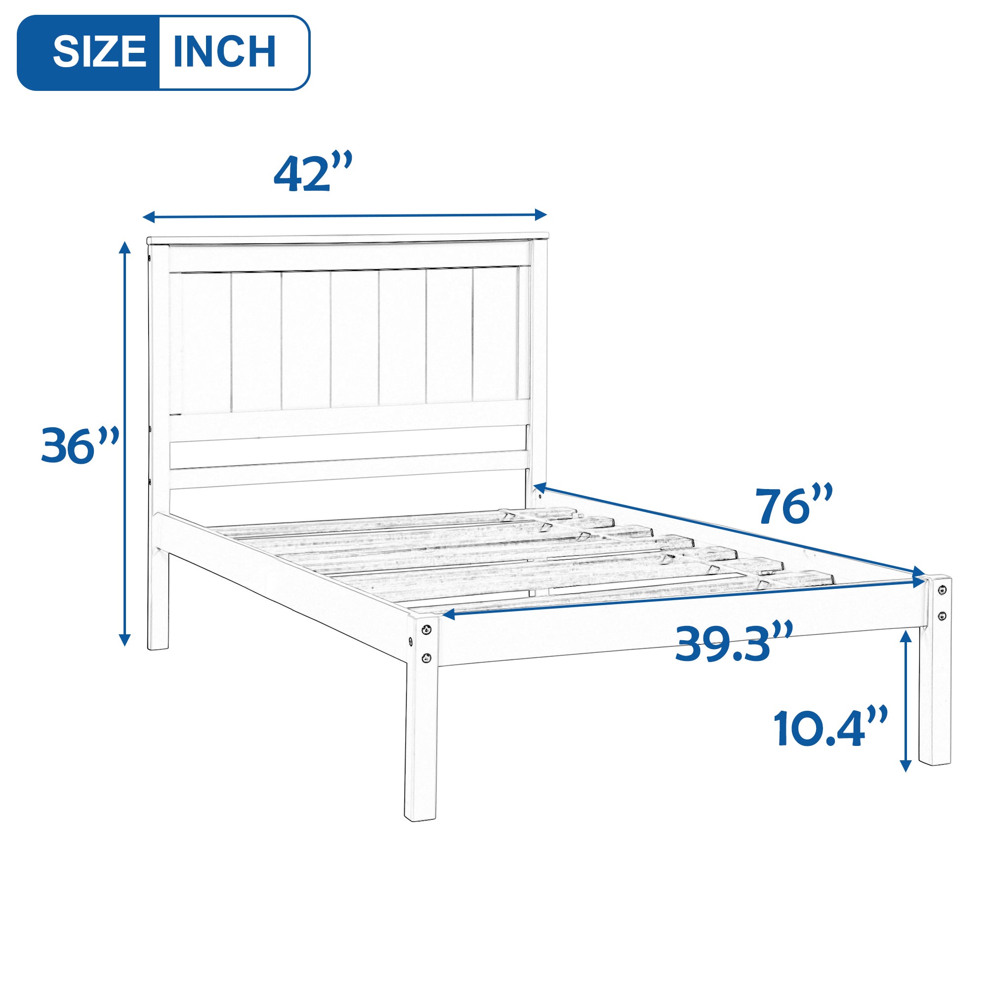 Platform Bed Frame with Headboard Wood Slat Support No Box Spring Needed Twin White