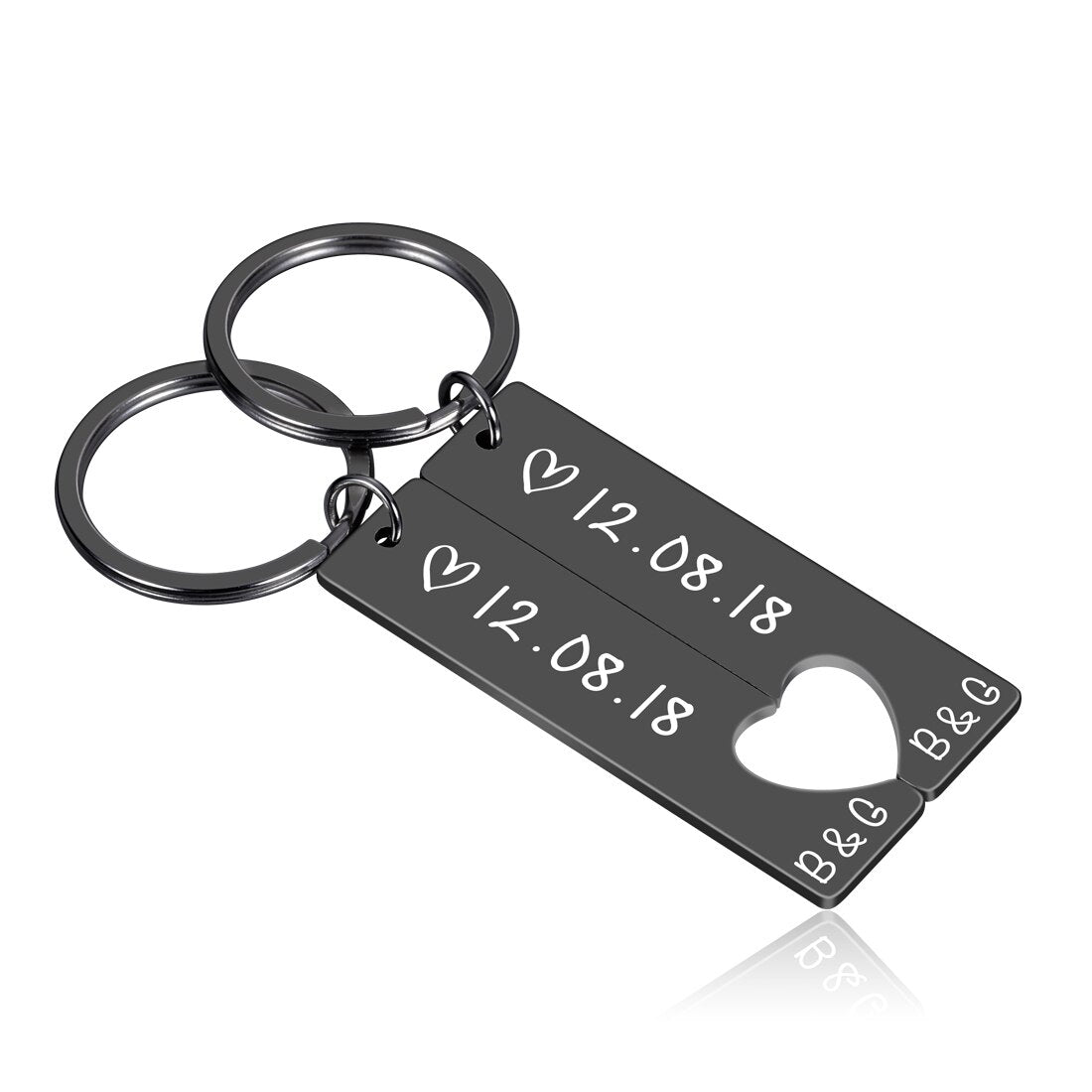 Personalized Heart Keychain Set Engraved King Date and Name Love Keyring Gift for Couples Girlfriend Boyfriends Key Chain Rings