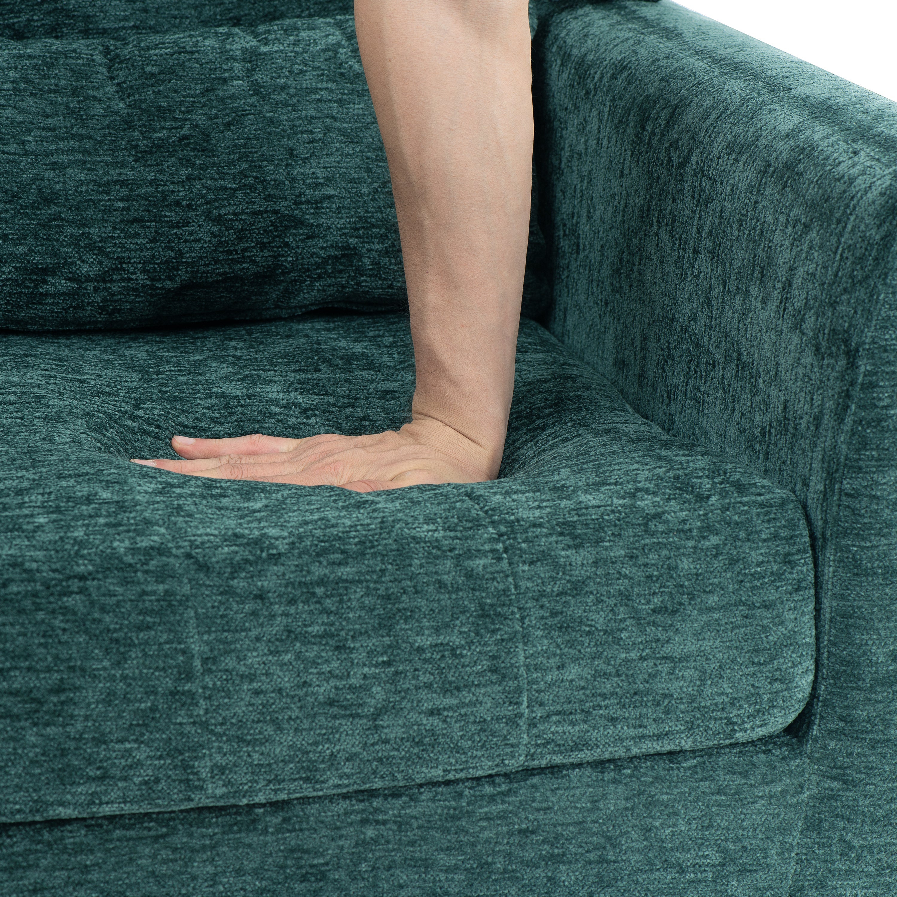 Modern Accent Chair Upholstered Foam Filled Living Room Chairs Comfy Reading Chair Mid Century Modern Chair (Blackish Green)