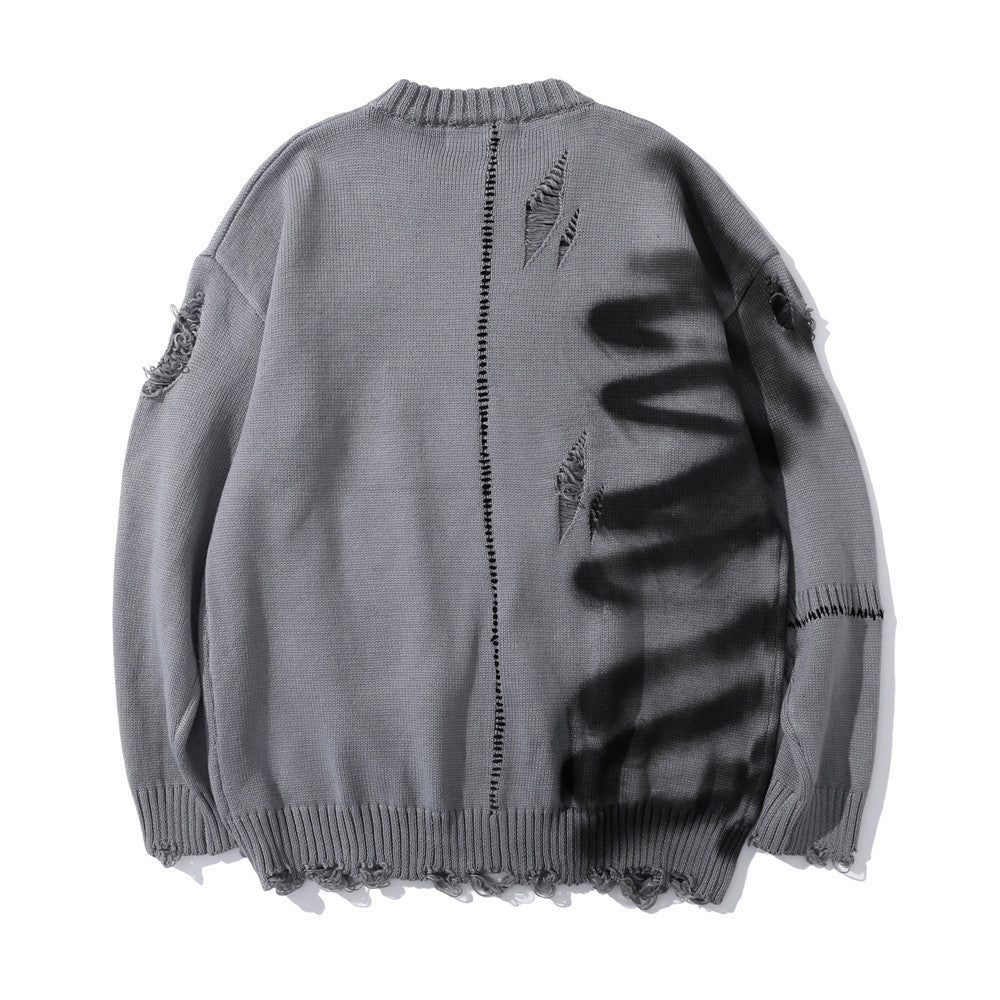 Graffiti Print Crew Neck Knit Sweater Men&