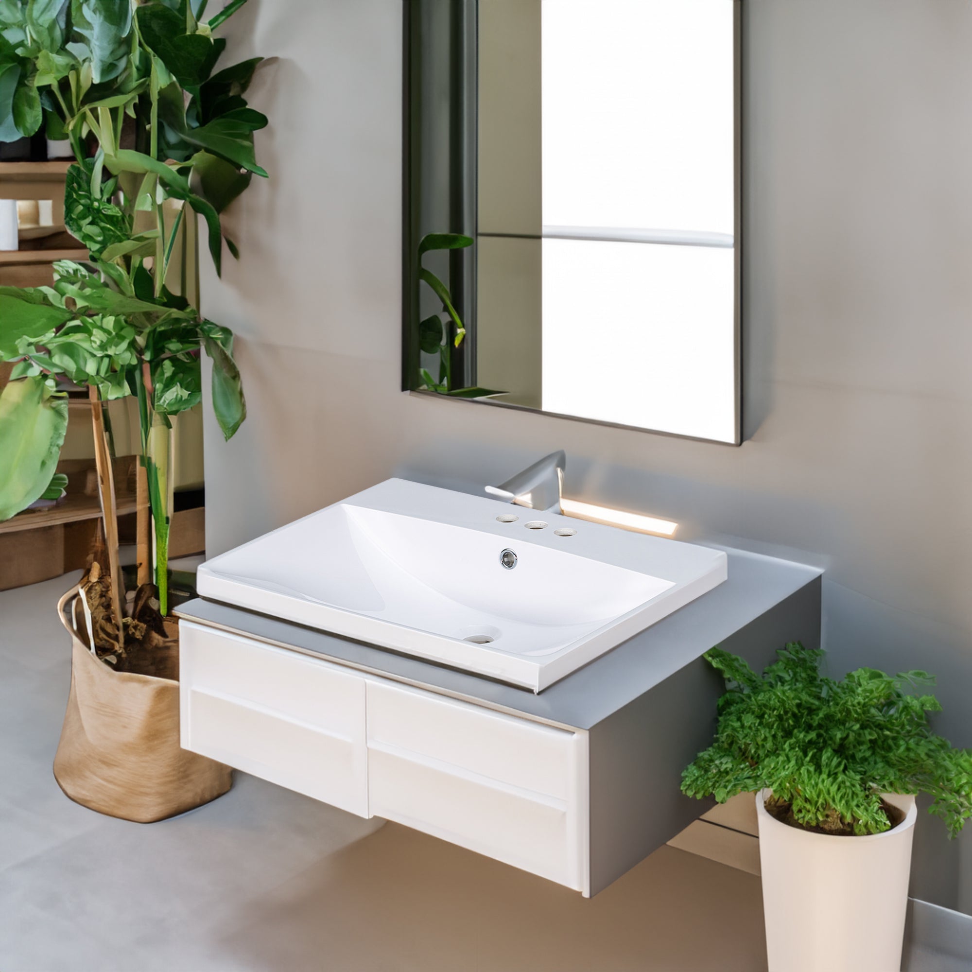 24" Bathroom Vanity Top Only White Basin 3-Faucet Holes 4" Faucet Available Ceramic