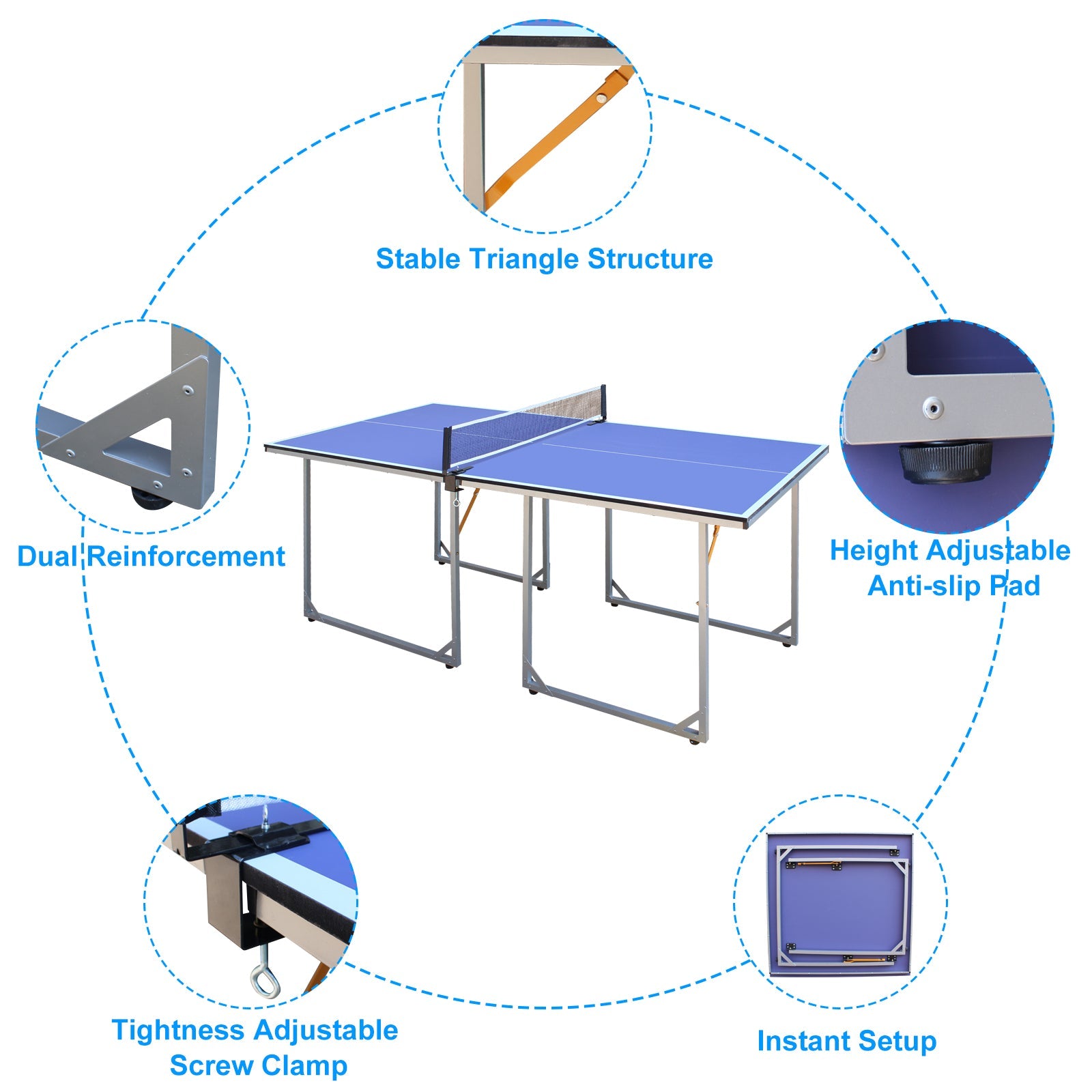 6ft Mid-Size Table Tennis Table Foldable & Portable Ping Pong Table Set for Indoor & Outdoor Games with Net
