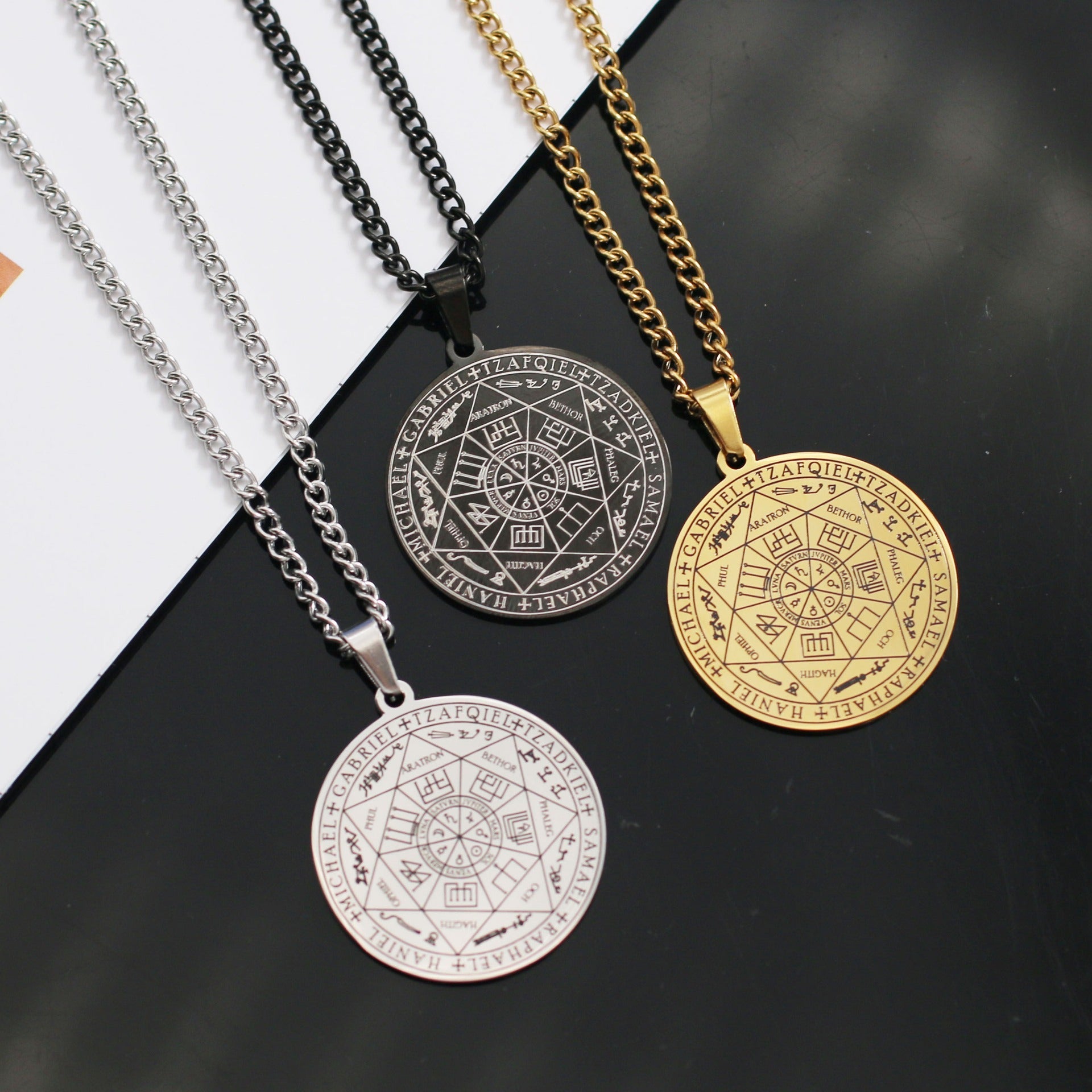 Stainless Steel Necklace Jewelry Seven Angels Magic Circle Pendant DIY Accessories Men&