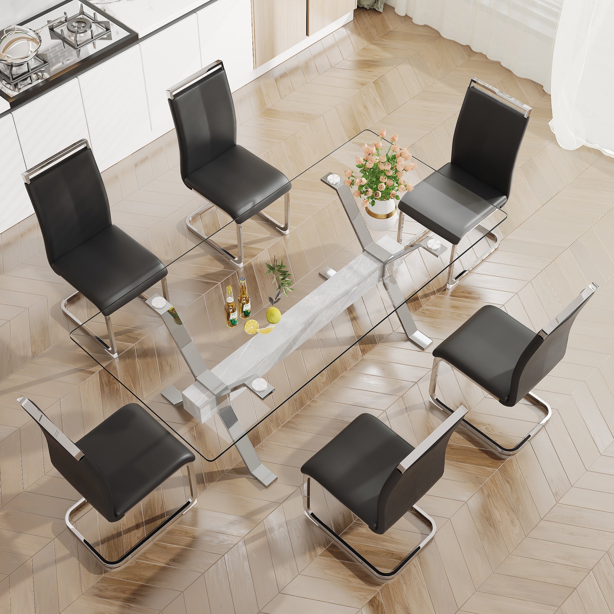 Dining table Modern tempered glass dining table 79 &