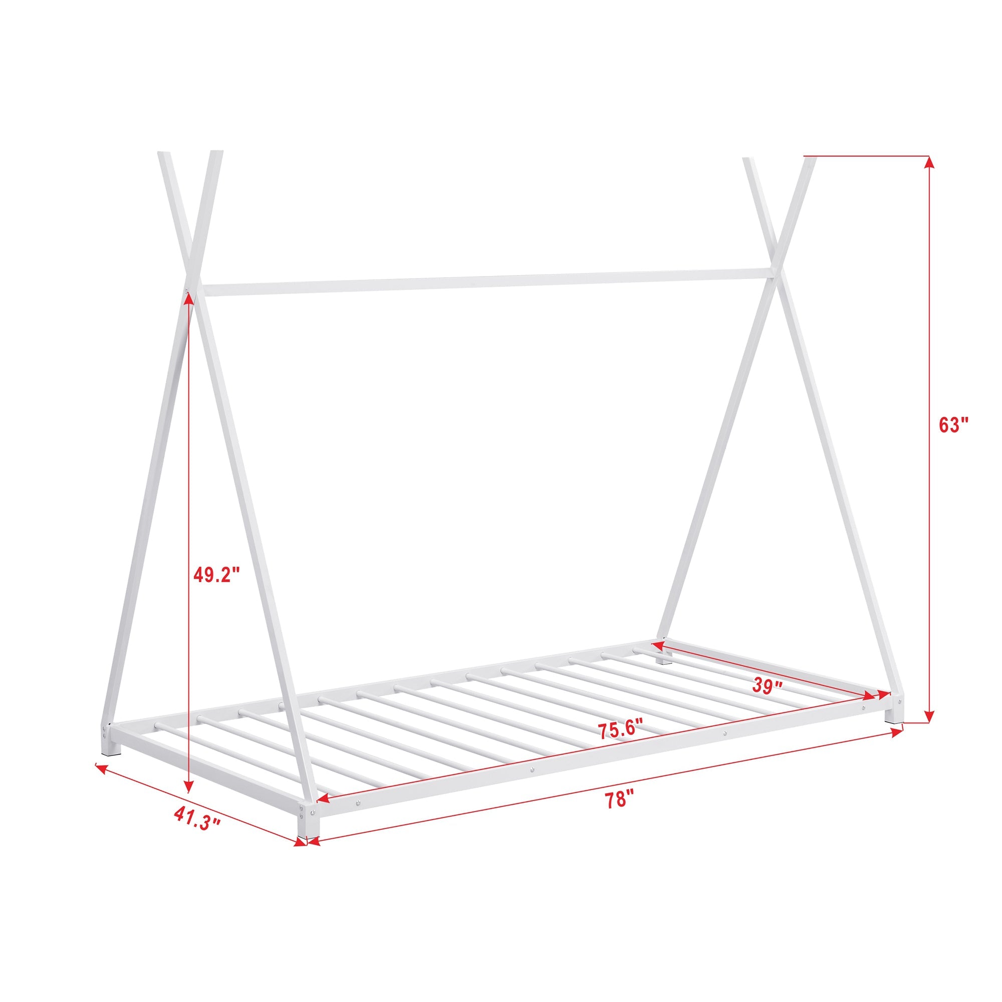 Metal Twin Size House Platform Bed with Triangle Structure White