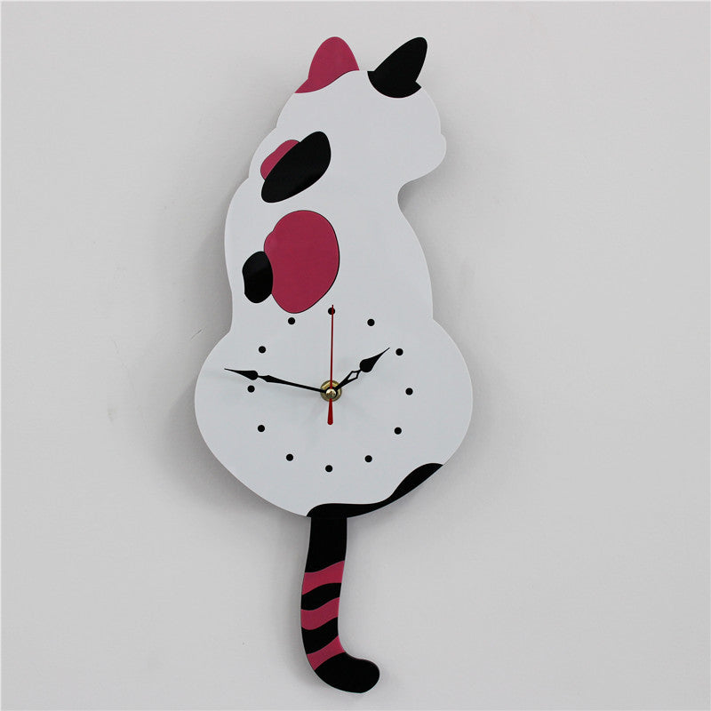 Cartoon art clock home decoration living room wagging tail cat children&