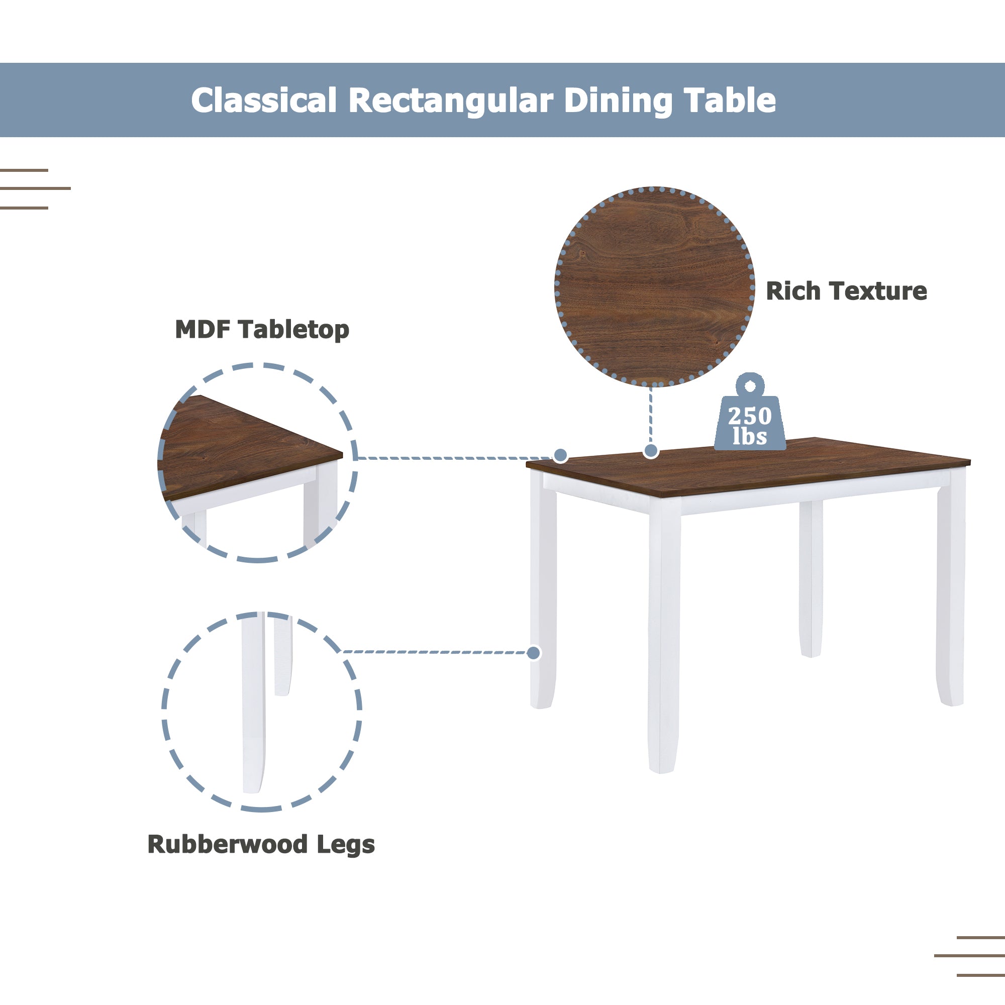 TOPMAX Rustic Minimalist Wood 5-Piece Dining Table Set with 4 X-Back Chairs for Small Places White