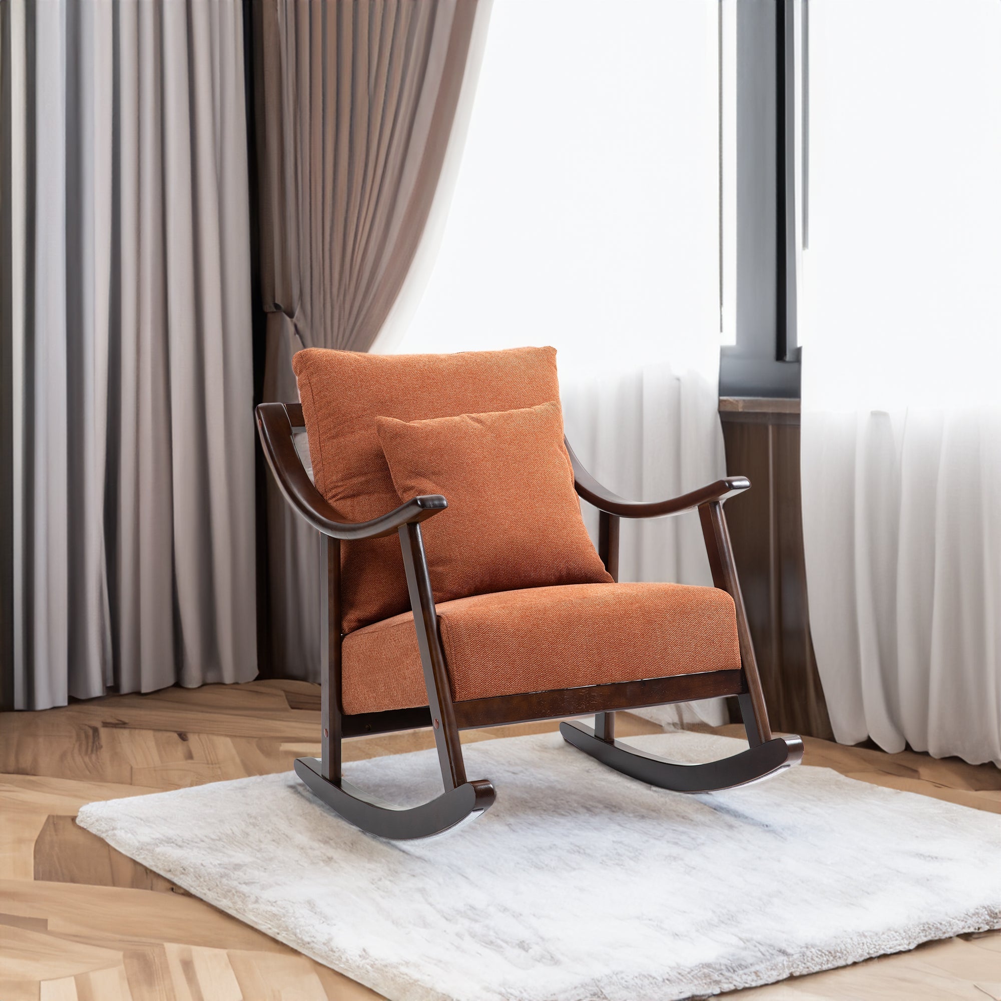 woven fabric Mid Century Modern Accent Chairs Comfy Upholstered Glider Arm Chair with Solid Wood for Living Room Bedroom Balcony