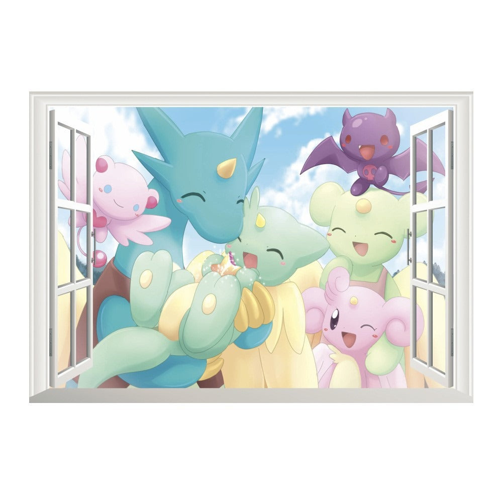 New 3D Pikachu Wall Sticker Pok é mon Wallpaper Self adhesive Cartoon Graffiti Anime Poster Children&