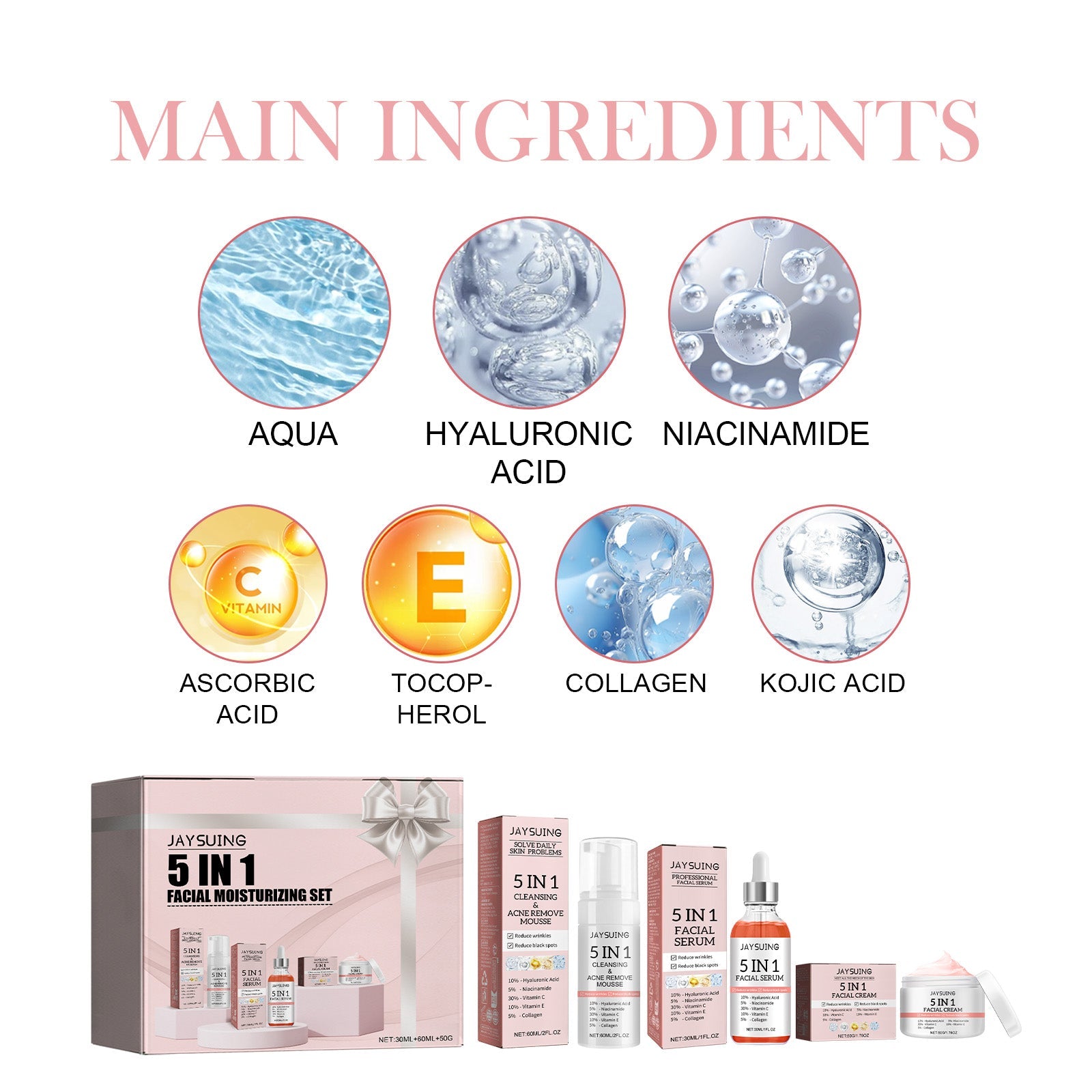 5 In 1 Facial Moisturizer Set, Hydrating And Moisturizing Deep Moisturizing Whitening, Brightening And Firming Skin