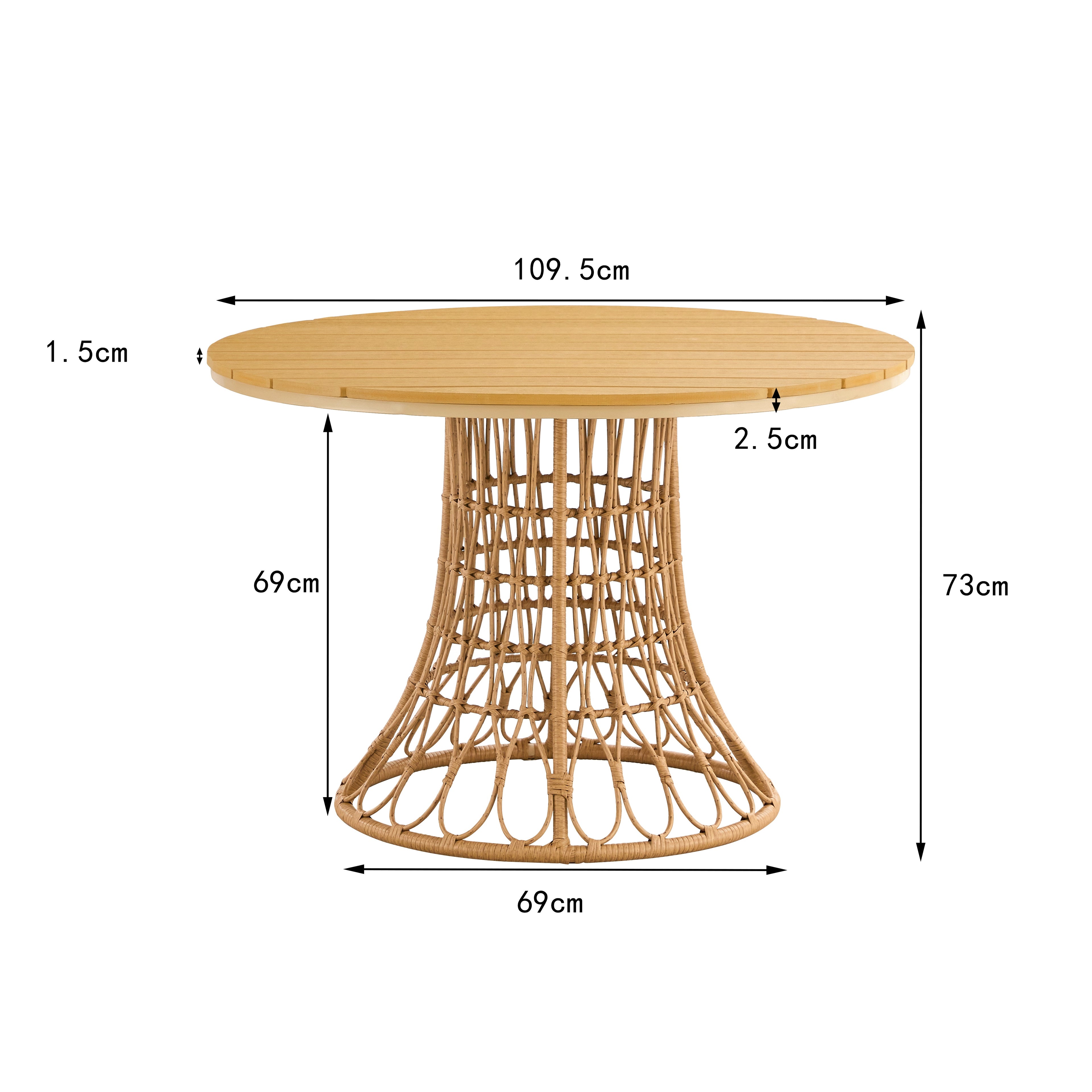 Outdoor dining set of 5 simple bamboo dinning table PE ratten round table 110CM plastic wood top