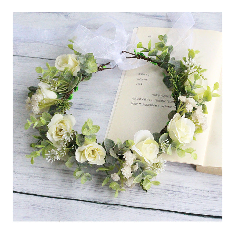 Forest style curled edge rose headband simulated starry sky flower wreath bride&