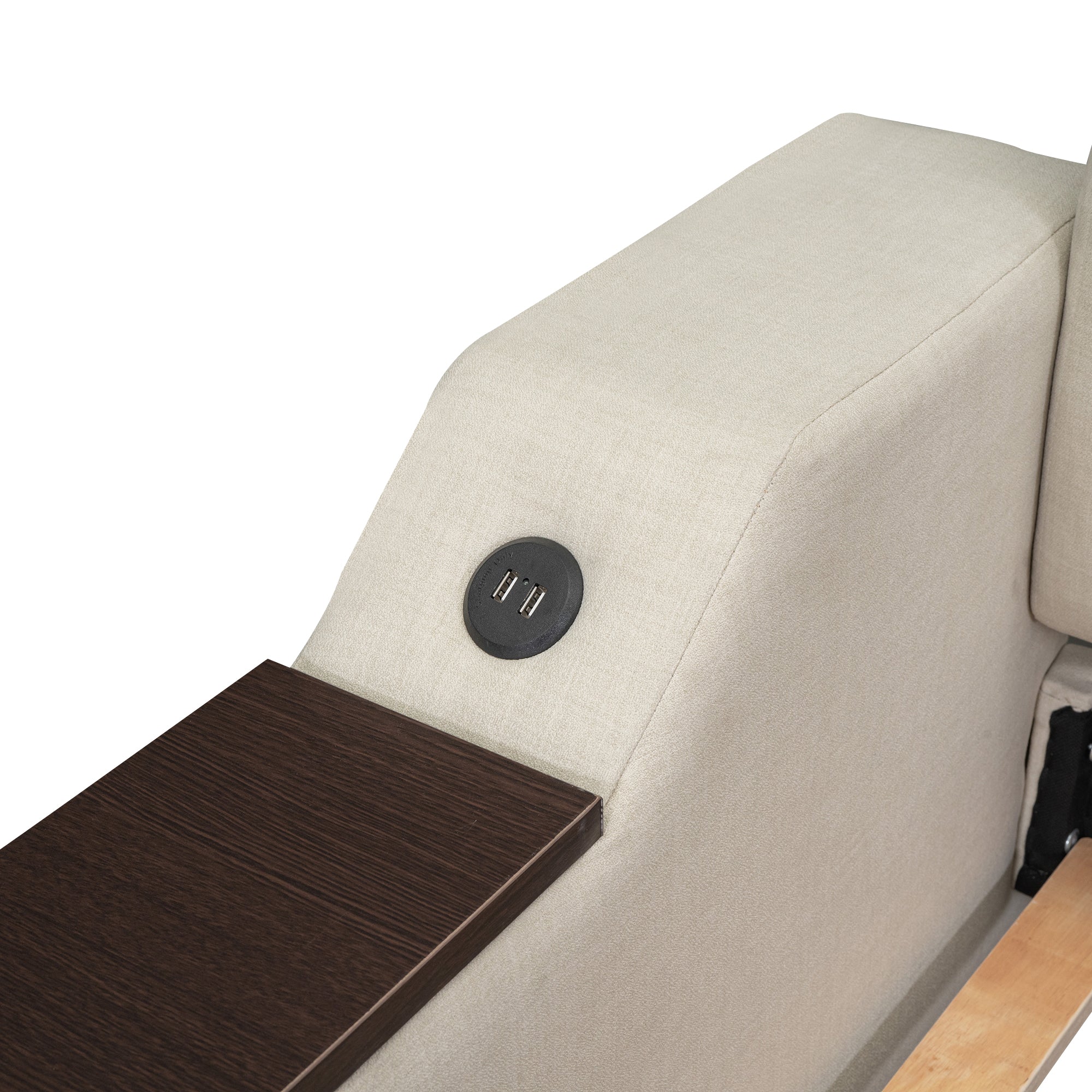 Twin Size Upholstery Daybed with Storage Arms Trundle and USB Design Beige
