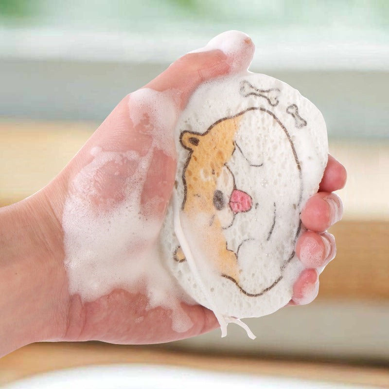 2CM Cartoon Wood Pulp Cotton Dish Washing Wipe Non-Oil Kitchen Dish Washing Sponge Scrub Dish Rag Towel