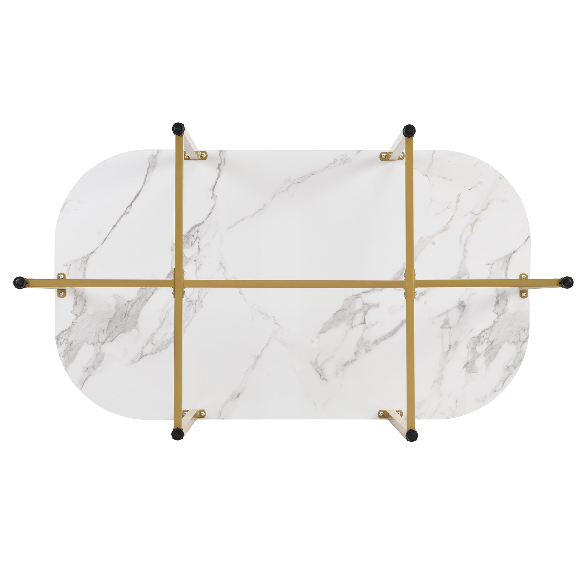 TOPMAX Modern 7-Piece Dining Table Set with Faux Marble Compact 55Inch Kitchen Table Set for 6 Golden+White