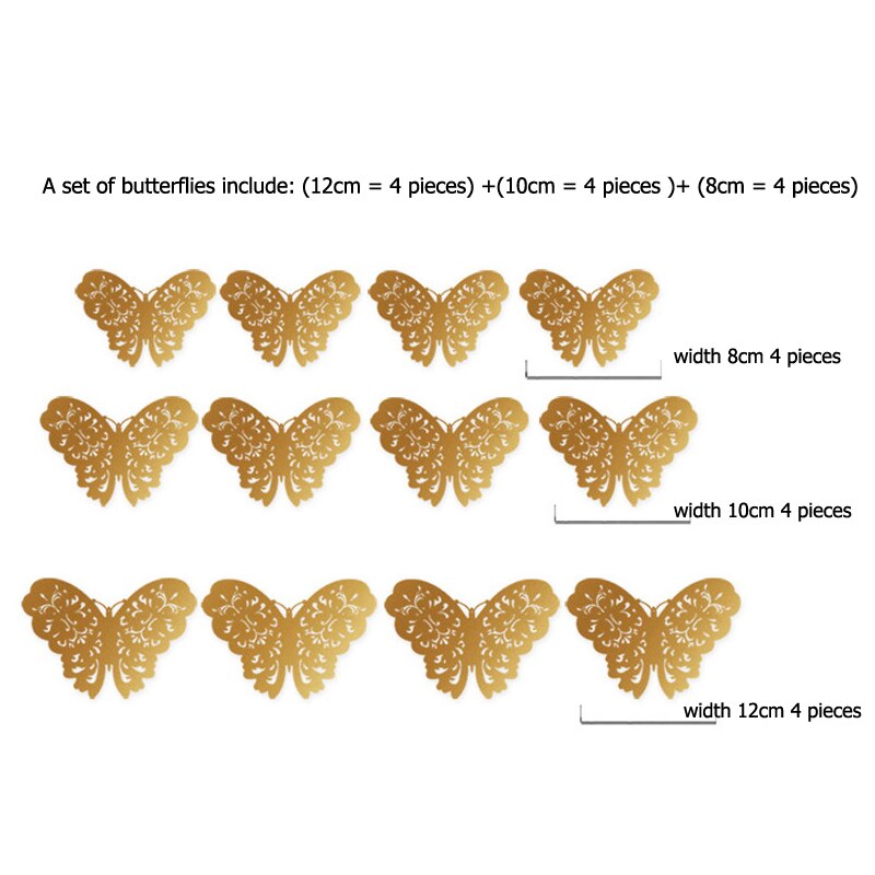 12pcs 3D Hollow Butterfly Wall Sticker for Home Decor DIY Butterflies Fridge stickers Room Decoration Party Wedding Decor
