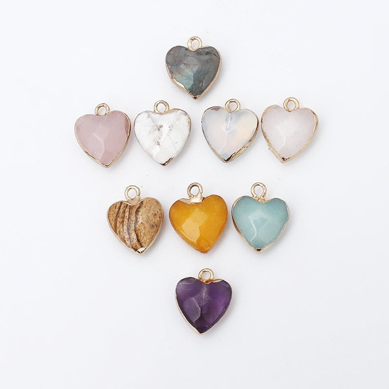 Women Jewelry 12.5mm Small Lovely Heart Pendant Labradorit Aventurine Opal Rose Crystal Quartz Stone Pendant DIY for Necklace