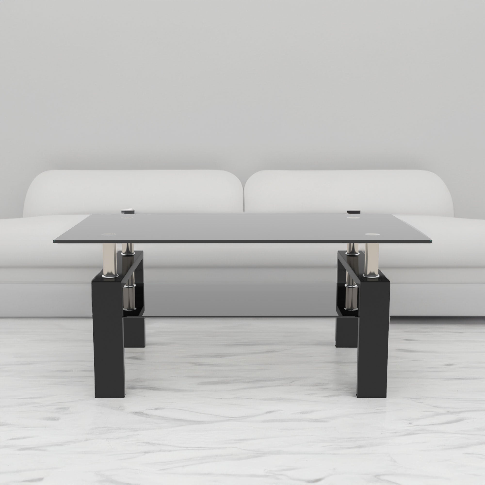 Rectangle Black Glass Coffee Table Clear Coffee Table Modern Side Center Tables for Living Room Living Room Furniture