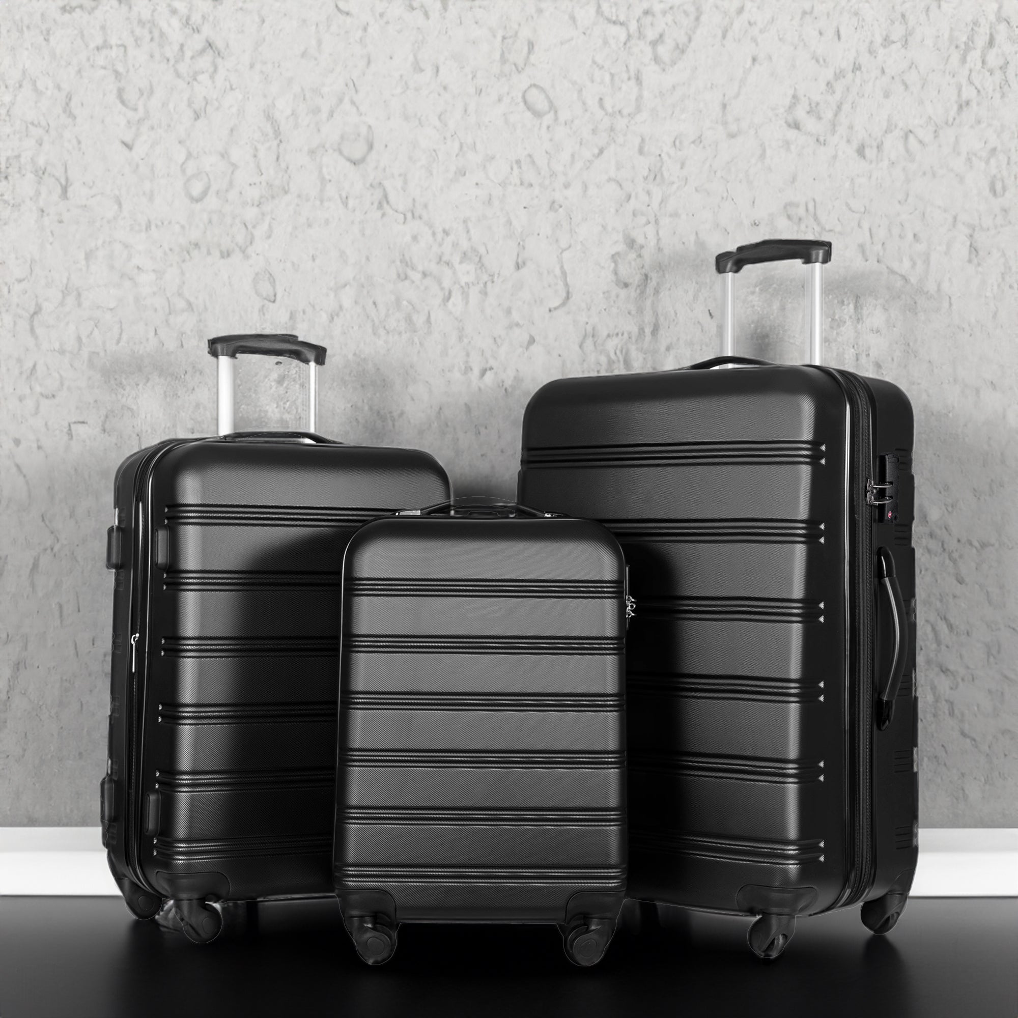Black 3 Piece Luggage Set Hardside Spinner Suitcase with TSA Lock 20" 24&
