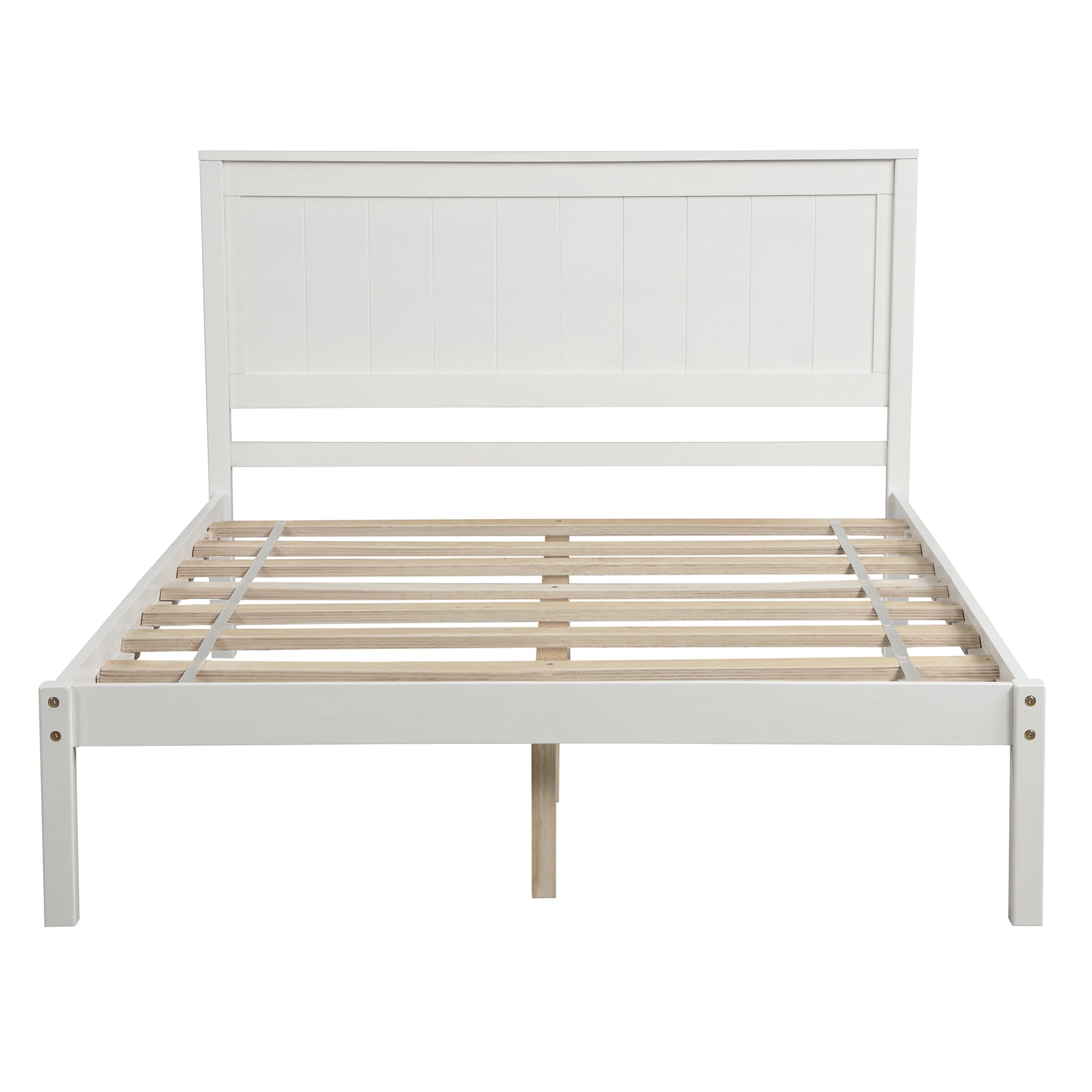Platform Bed Frame with Headboard Wood Slat Support No Box Spring Needed Full White