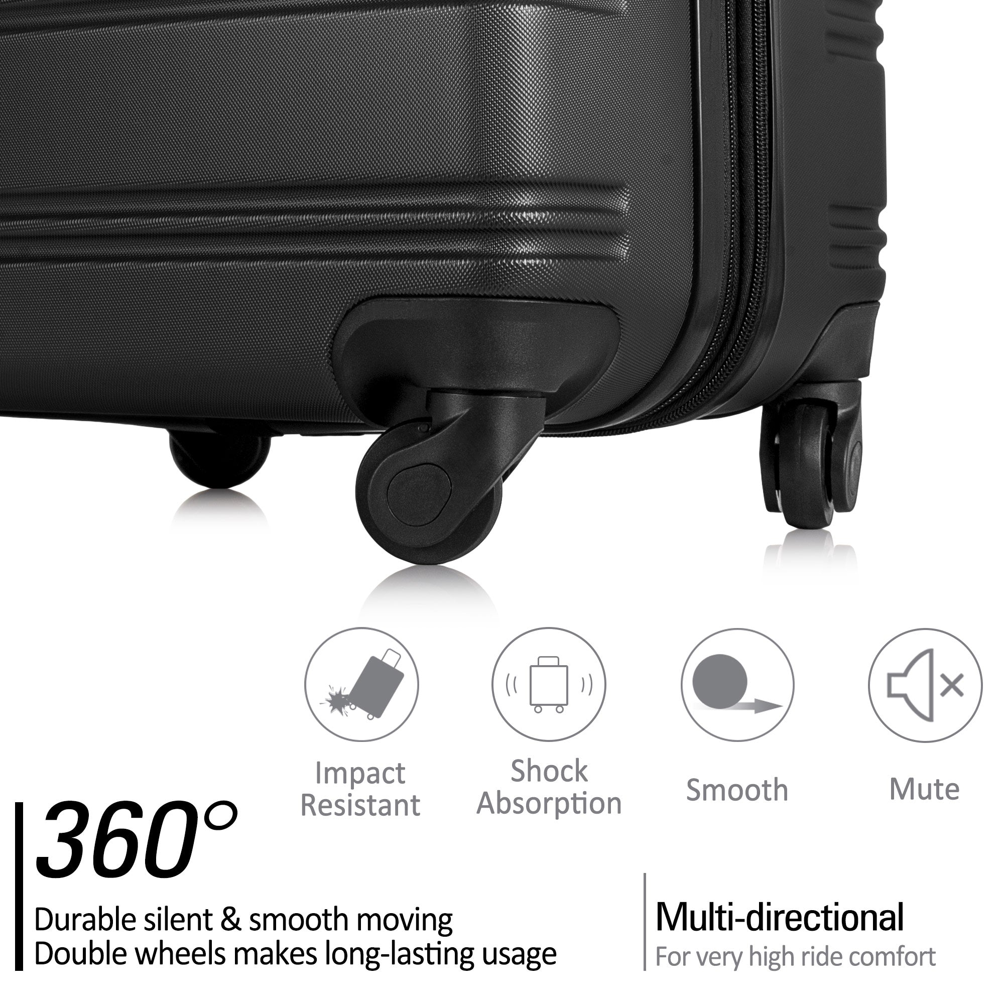 Black 3 Piece Luggage Set Hardside Spinner Suitcase with TSA Lock 20" 24&