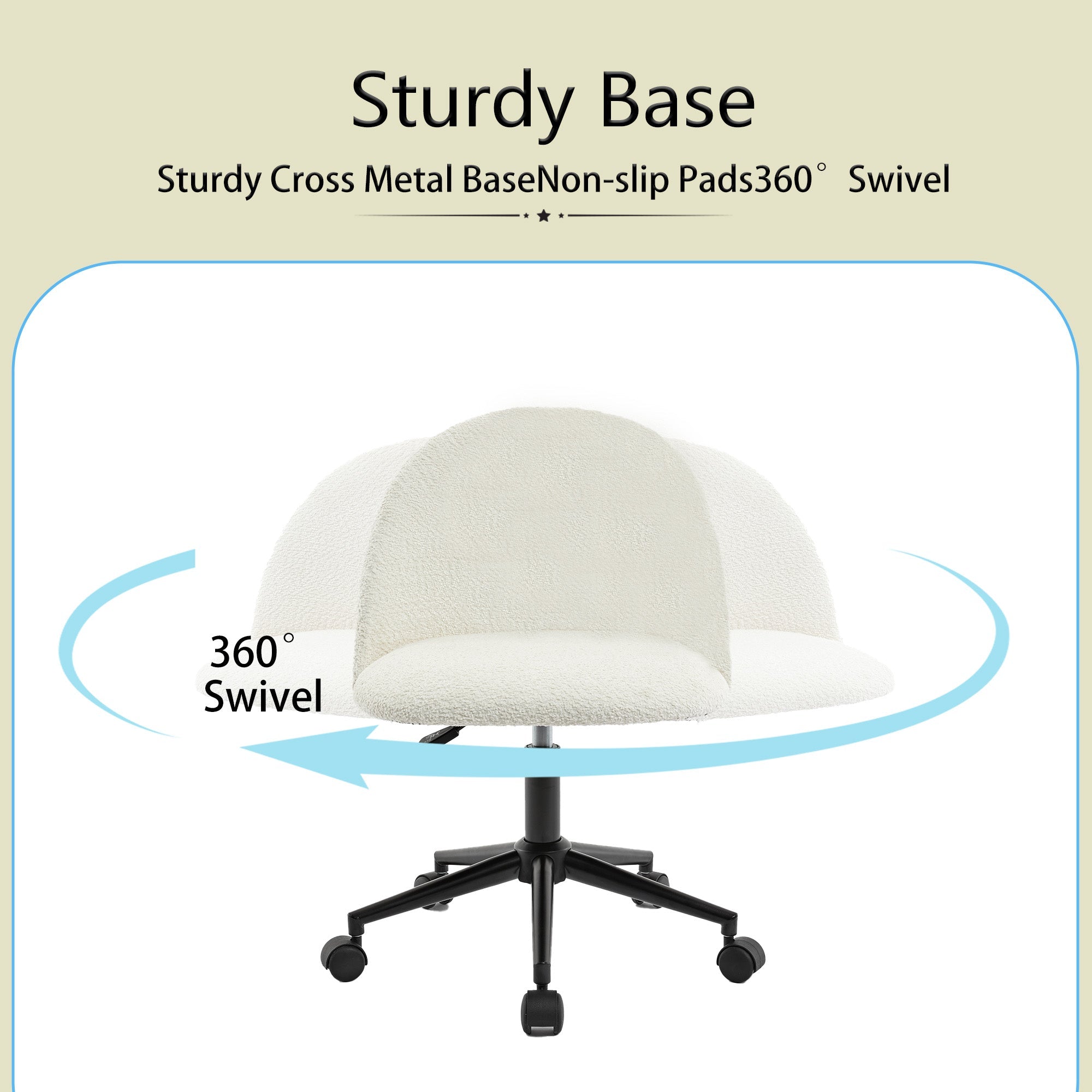 Velvet fabric office chair, mid back adjustable rotating computer chair, black legs, cushioned office chair with wheels ,White