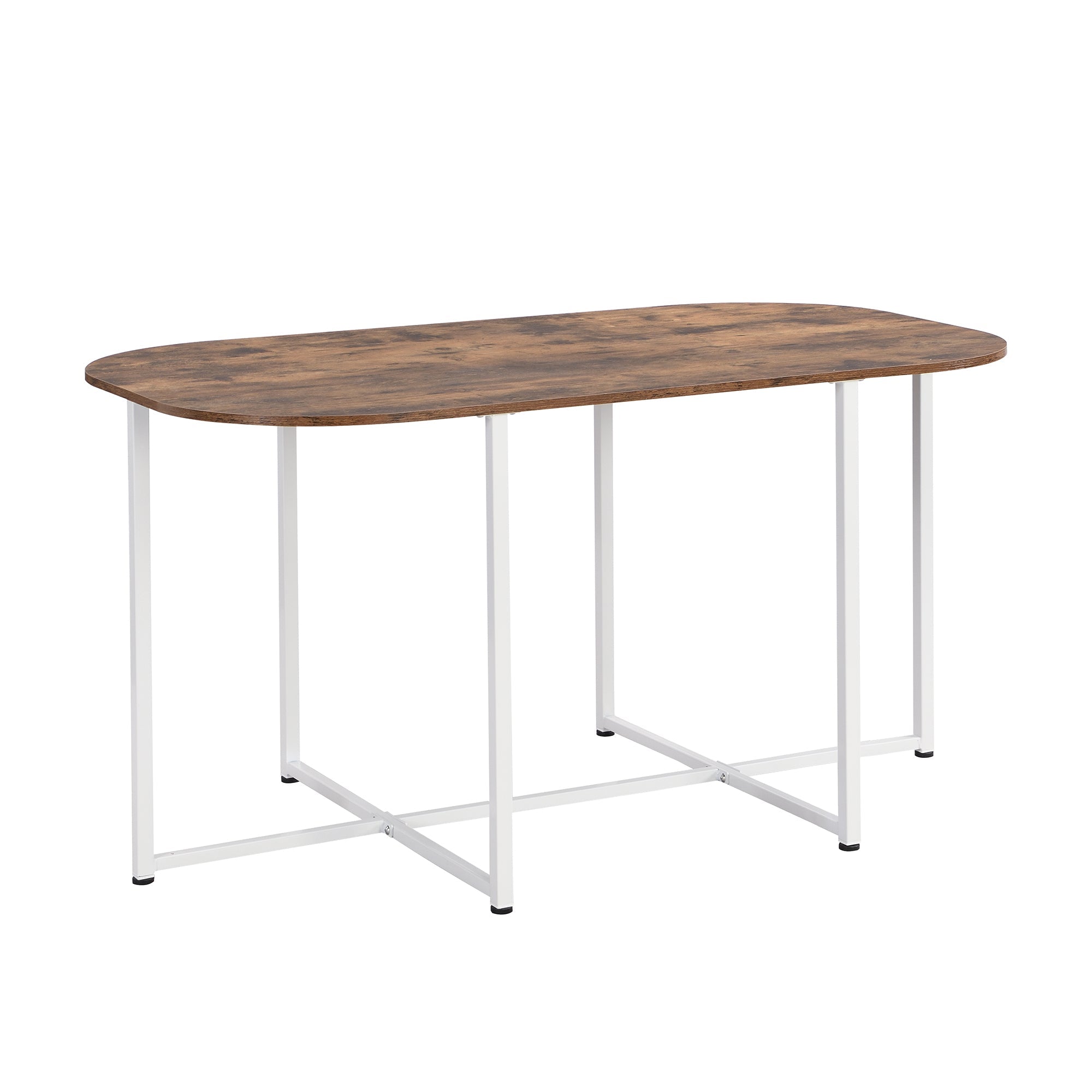 TOPMAX Modern 7-Piece Dining Table Set with Faux Marble Compact 55Inch Kitchen Table Set for 6 White+Cherry