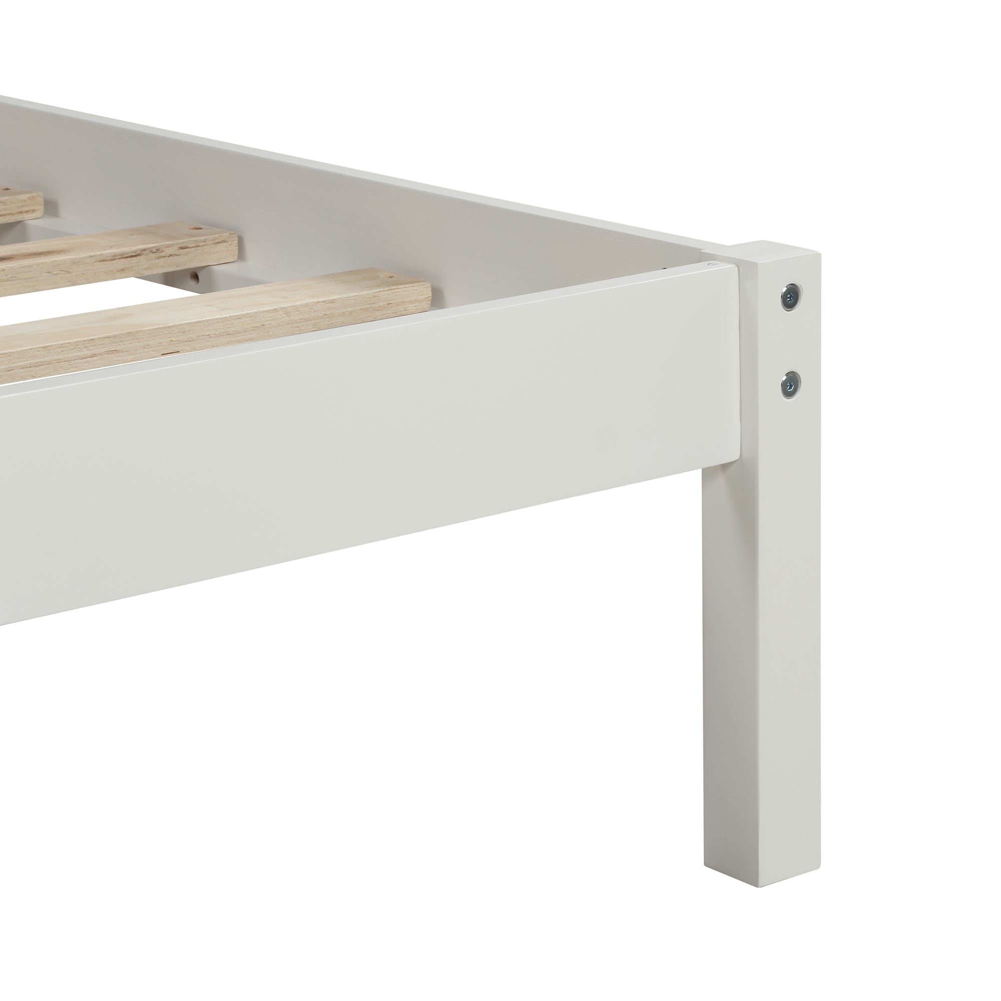 Platform Bed Frame with Headboard, Wood Slat Support, No Box Spring Needed Queen White