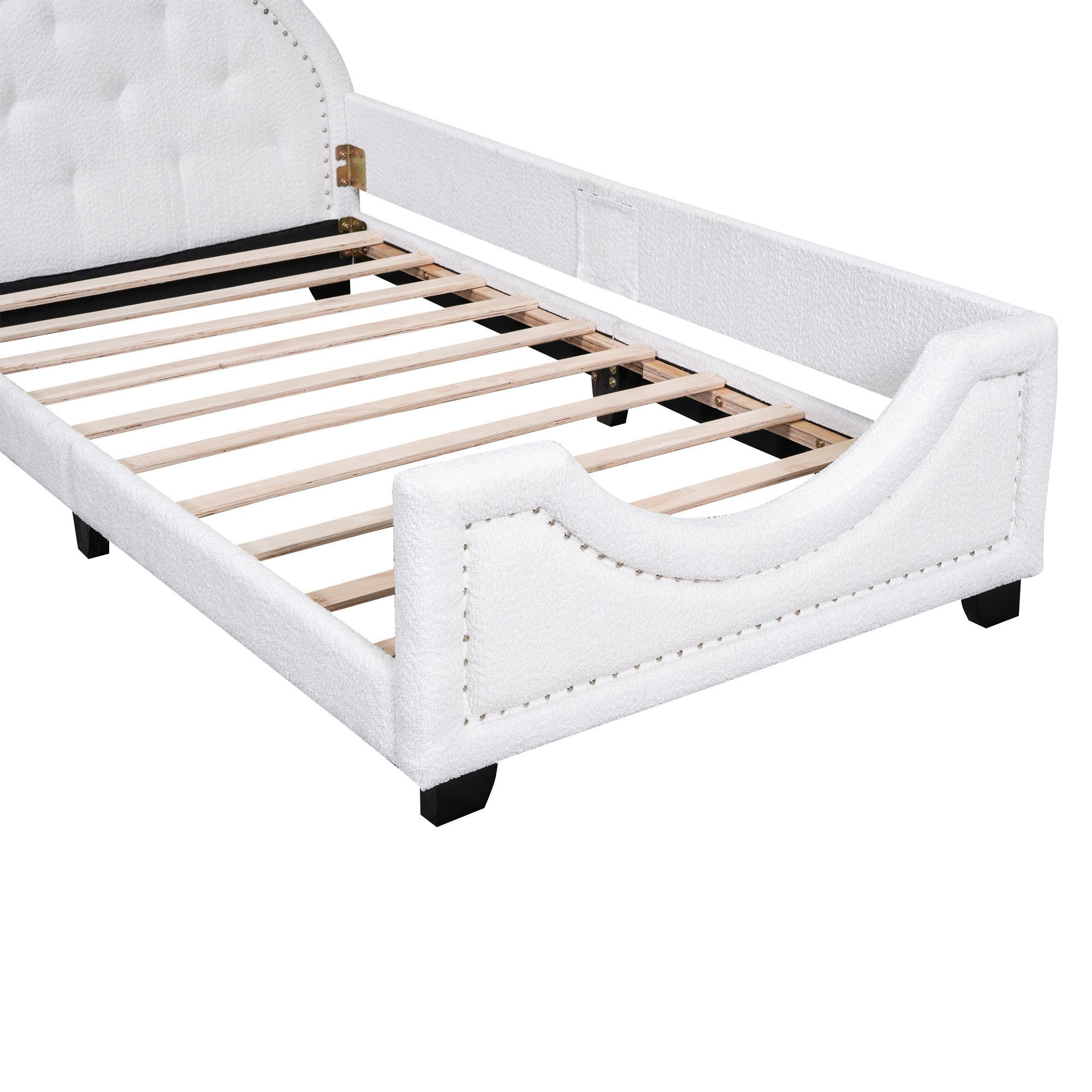 Teddy Fleece Twin Size Upholstered Daybed with Carton Ears Shaped Headboard White