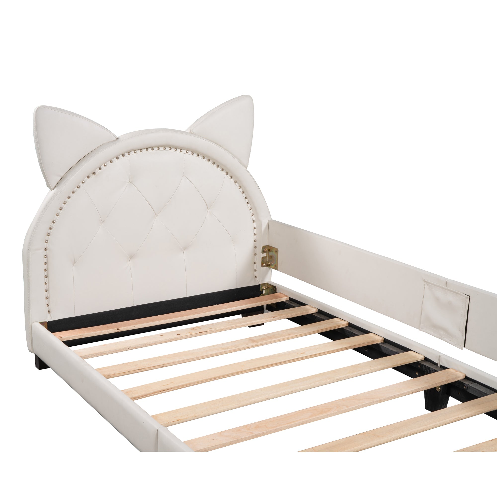 Twin Size Upholstered Daybed with Carton Ears Shaped Headboard White