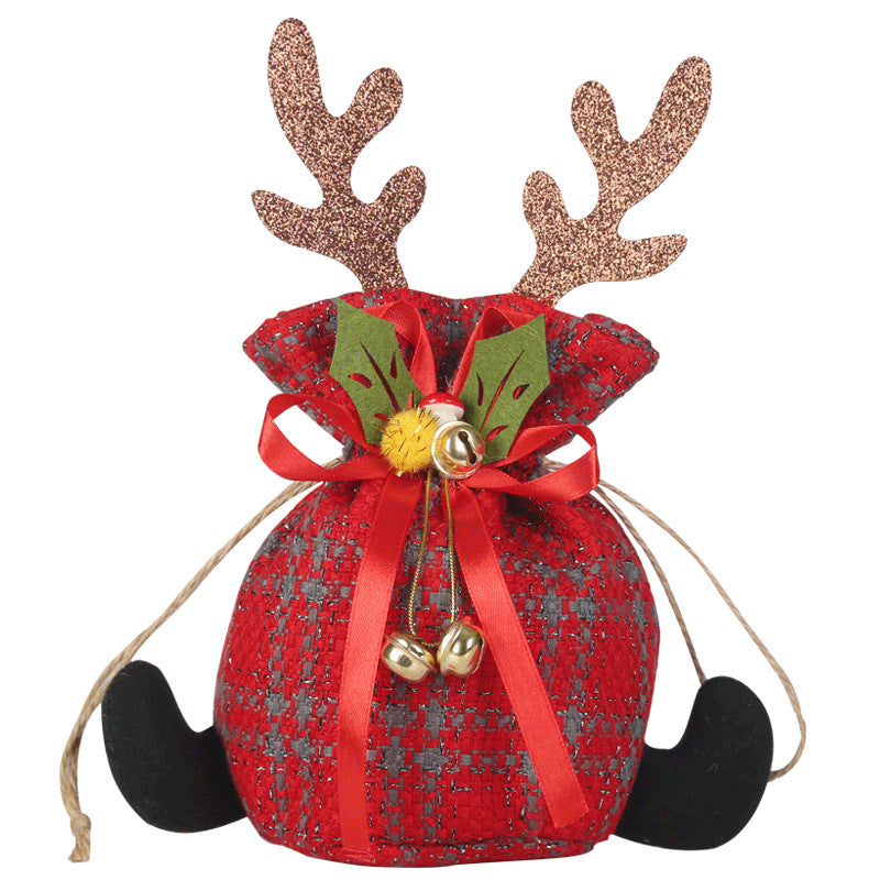 Christmas Apple Bag Antlers Checkered Cloth Gift Bag Christmas Eve Kindergarten Children&