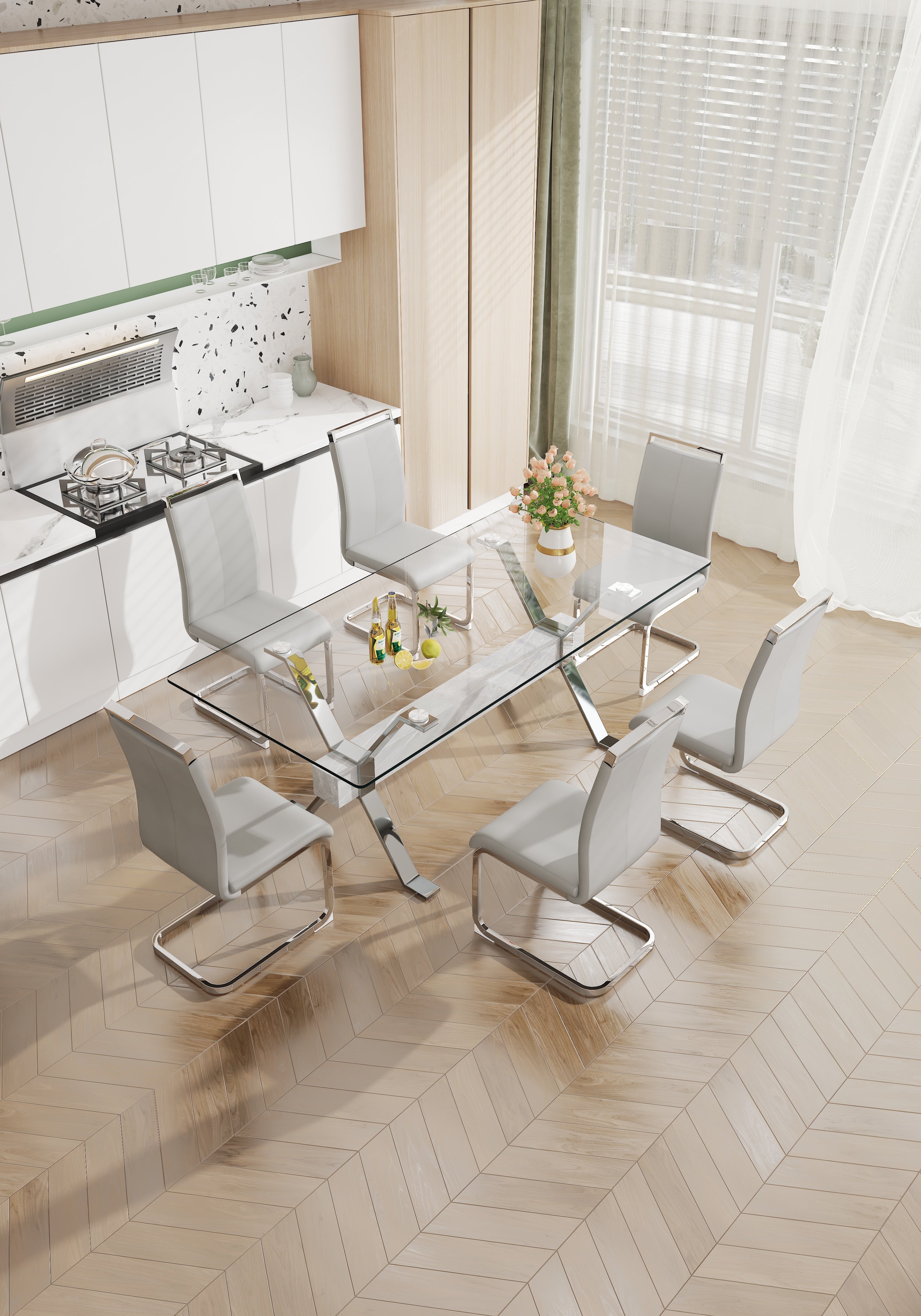 Dining table Modern tempered glass dining table 79 &