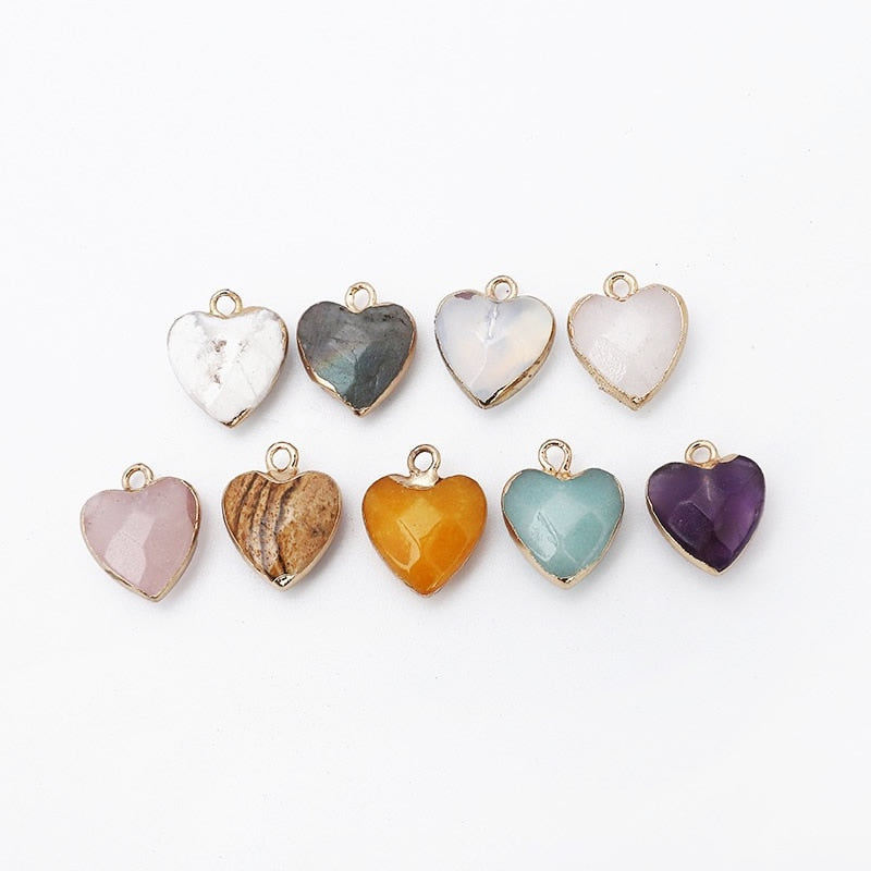Women Jewelry 12.5mm Small Lovely Heart Pendant Labradorit Aventurine Opal Rose Crystal Quartz Stone Pendant DIY for Necklace