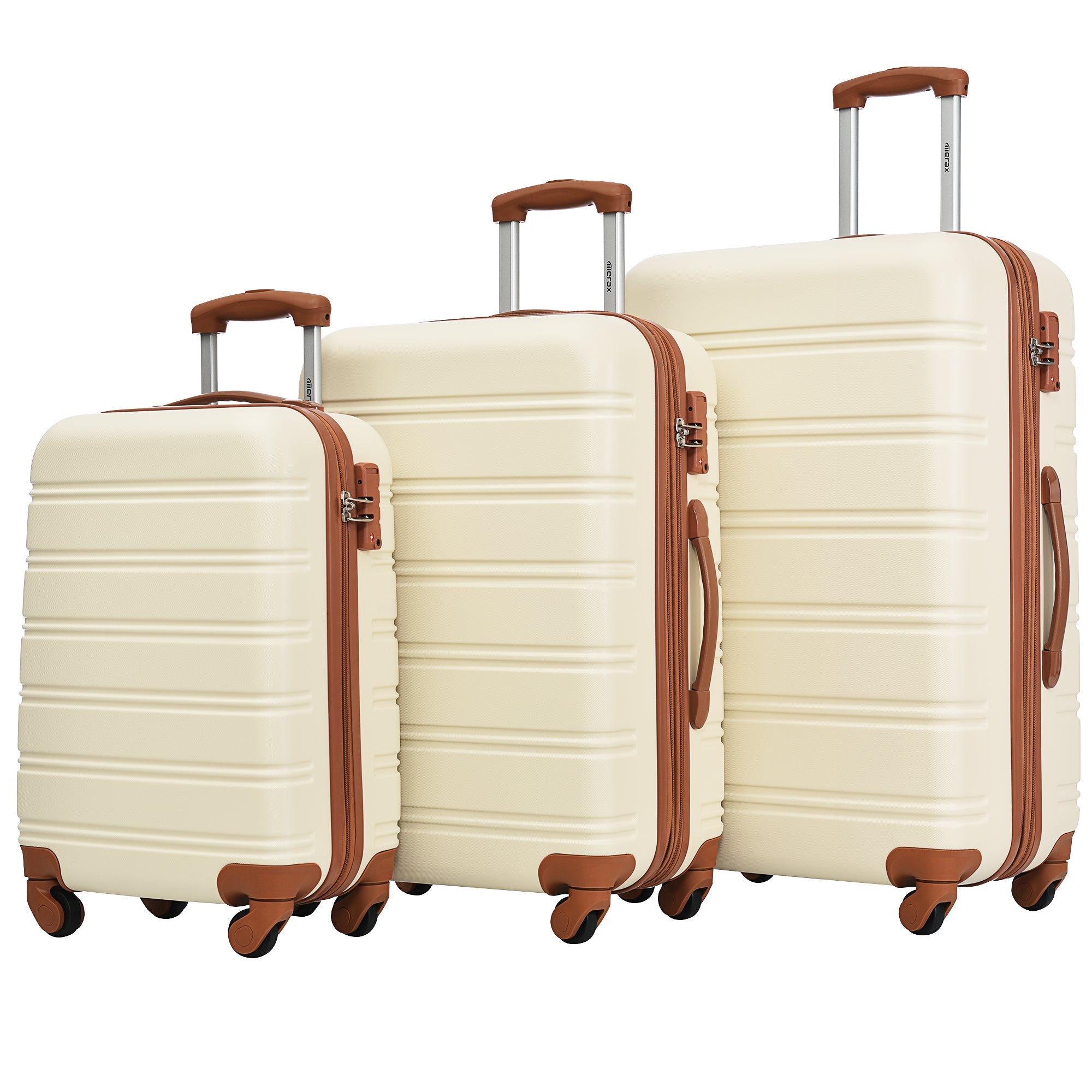 Antique White 3 Piece Luggage Set Hardside Spinner Suitcase with TSA Lock 20" 24&