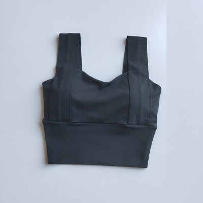 Yoga Bra Women Shockproof Sports Bra Running Workout Gym Top Gathering Widened Shoulder Belt Bra Short Vest Tops