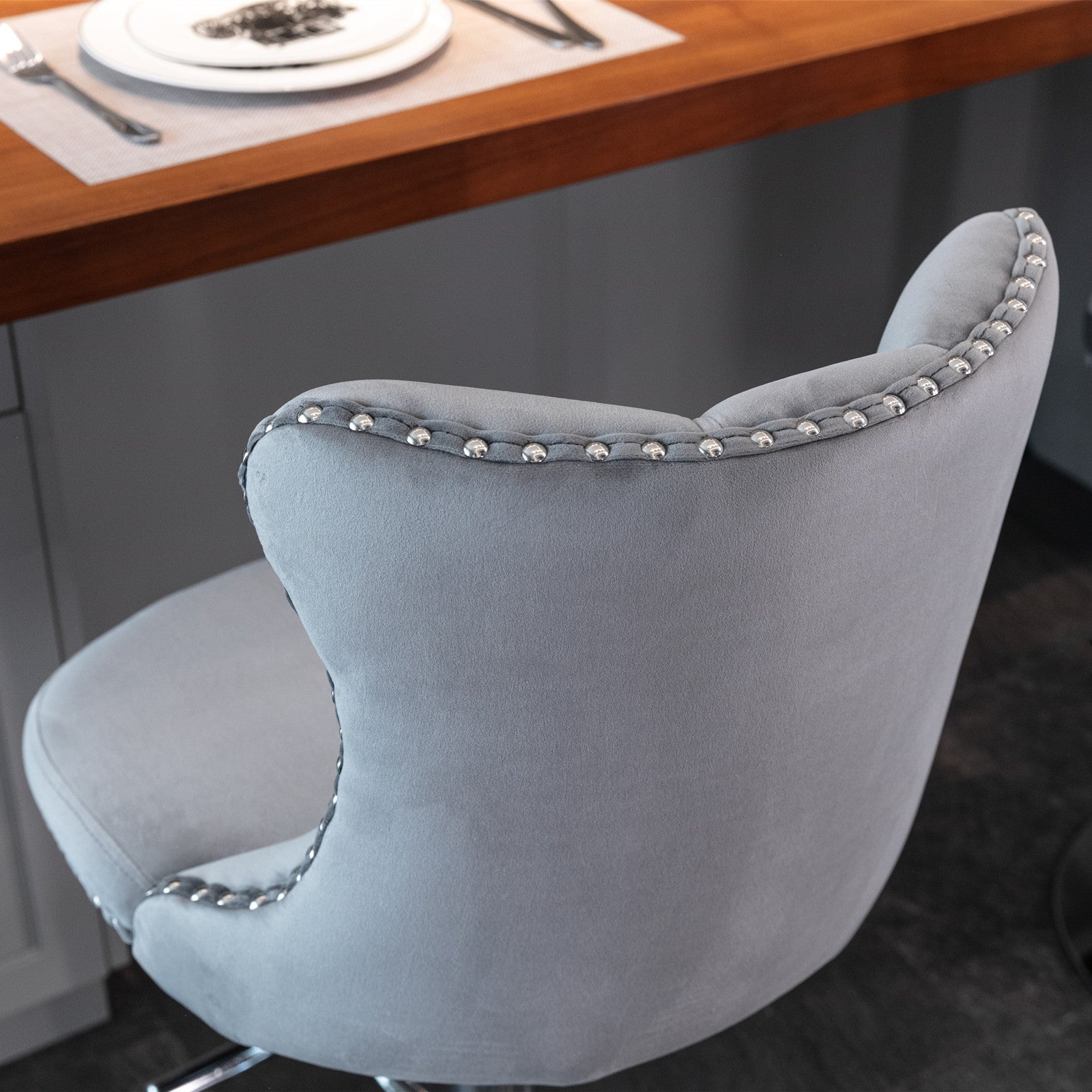 (Gray,Set of 2) 25-33 Inch, Modern Upholstered Chrome base Bar Stools with Backs Comfortable Tufted for Home Pub and Kitchen