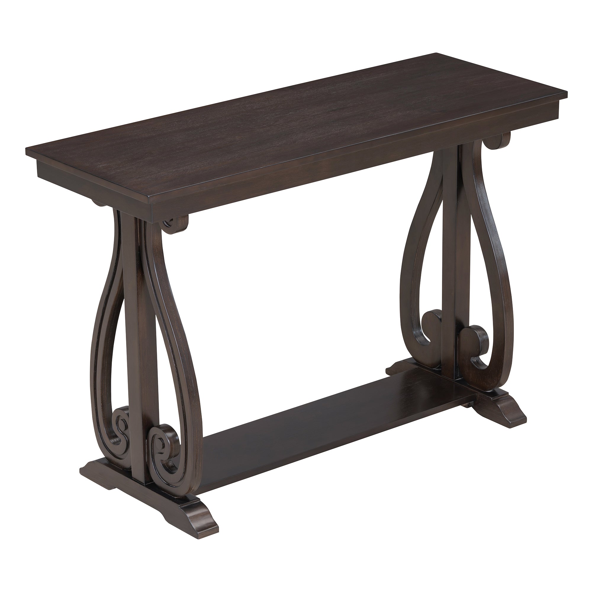48-Inch Rustic Vintage Console Table --- Farmhouse Style Entryway Table with Open Shelf and Sturdy Construction (Espresso)