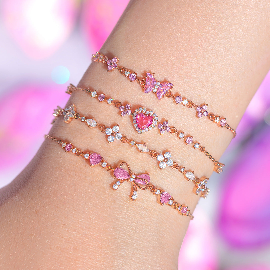 Ins Style Cute Sweet Bracelet Love Zircon Butterfly Festival Bracelet Women&