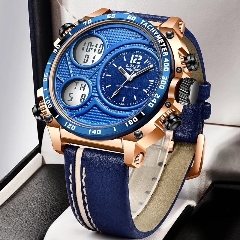 Lige Business Electronic Watch Dual Display Multi Function Low Cost Watch Men&