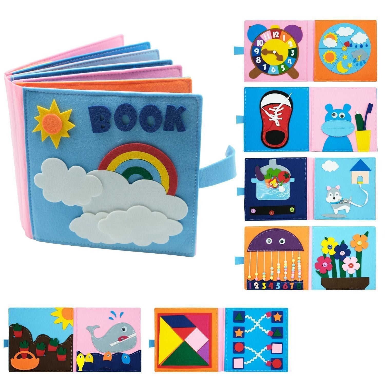 Felt cloth book three-dimensional early education book kindergarten rainbow Montessori children&