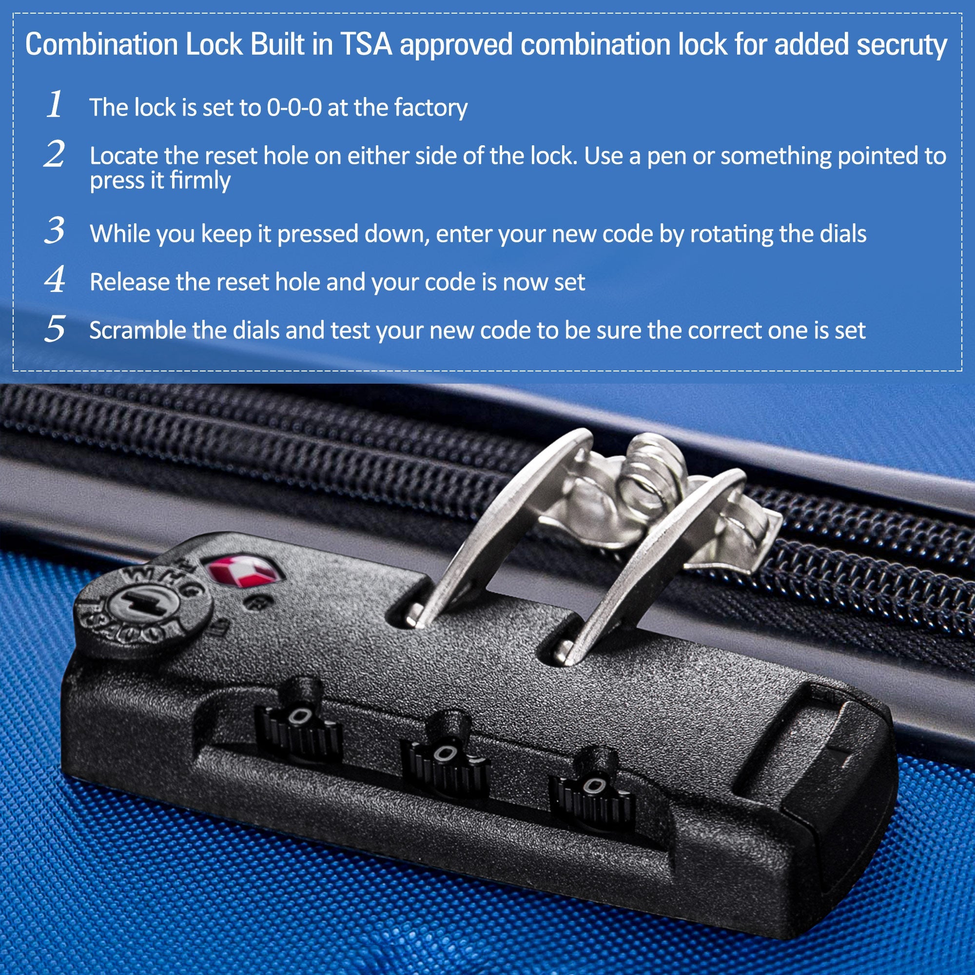 Blue 3 Piece Luggage Set Hardside Spinner Suitcase with TSA Lock 20" 24&