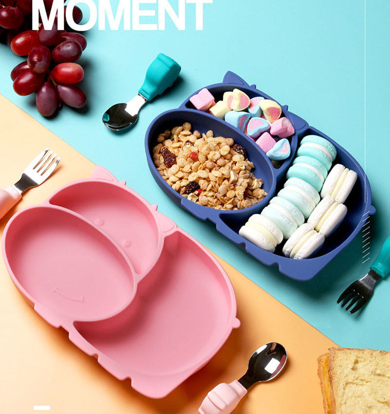 Baby All-In-One With Suction Cup Compartment Food Supplement Bowl Fork Spoon Feeding Tableware Set Children&