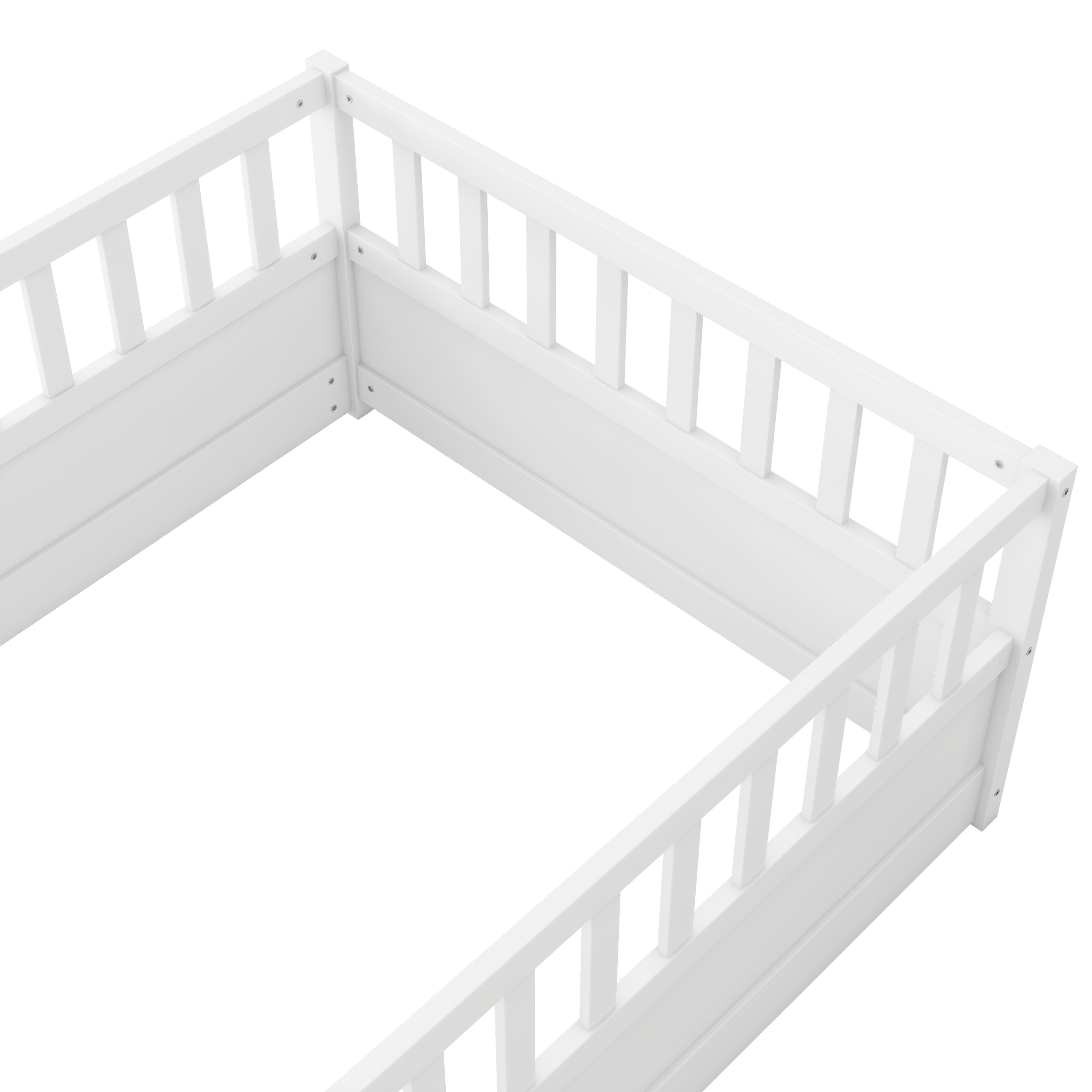 Double bed floor standing bed with ultra-high safety barrier, children&