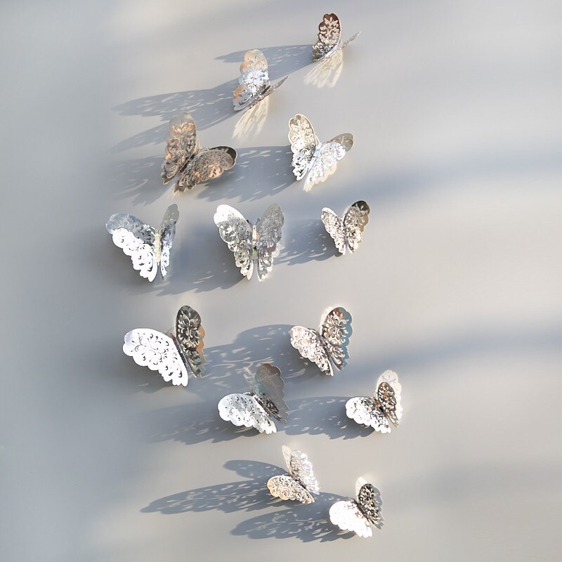 12pcs 3D Hollow Butterfly Wall Sticker for Home Decor DIY Butterflies Fridge stickers Room Decoration Party Wedding Decor