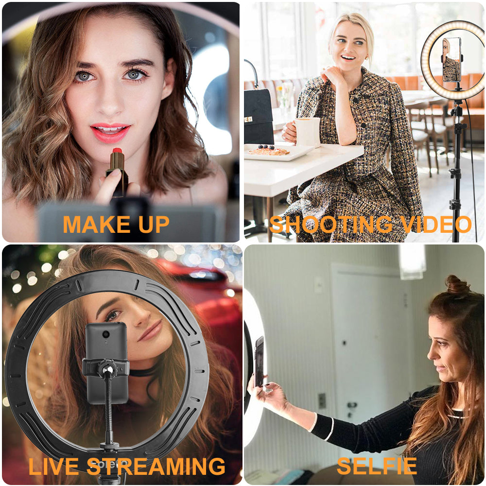10 Inch 26CM Ring Light with Stand - Rovtop LED Camera Selfie Light Ring for iPhone Tripod and Phone Holder for Video Photography