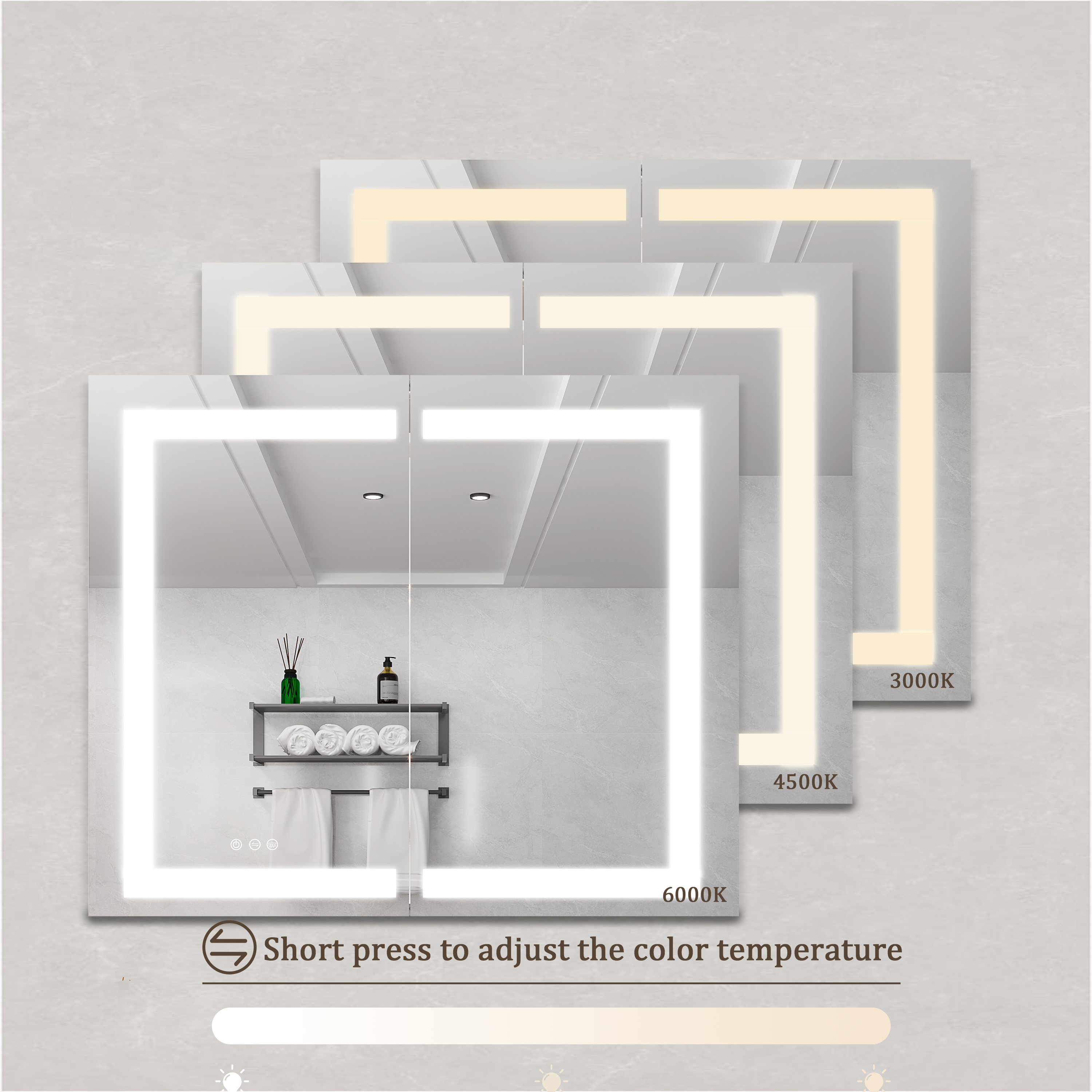 36 x 30 inch Medicine Cabinet with LED Vanity Mirror Anti-Fog Recessed or Surface Mount Waterproof DimmableAluminum 3000K~6000K Lighted Double Door Bathroom Cabinet with Touch Switch